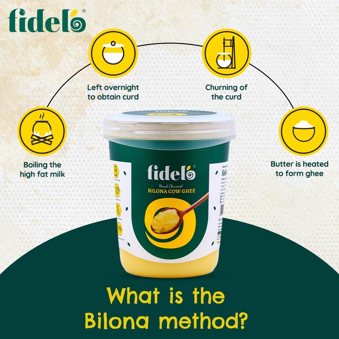 Fidelo Fidelo Bilona cow ghee| 1 litre| 100% pure & natural|chemical free | direct manufacturer | vedic bilona method|curd churned|small batch|sustainable packaging|