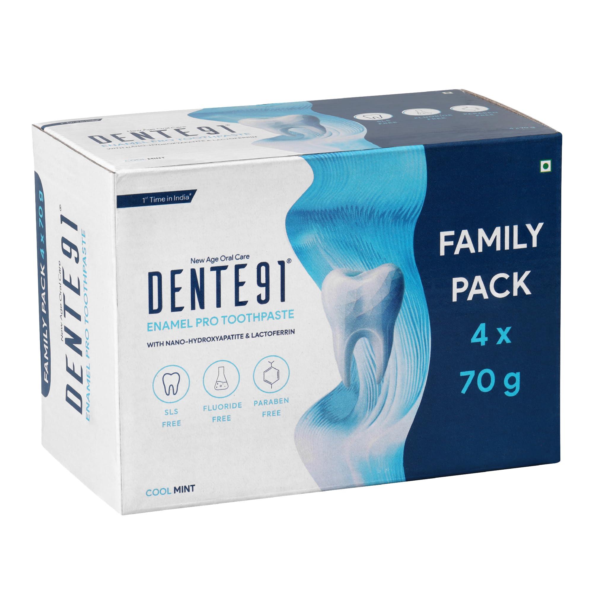 DENTE91 Dente91 Enamel Pro Toothpaste| Sensitivity Relief | Repairs Cavities | Fights Gum Disease | Reduces Bad Breath | Strengthens Enamel | SLS Free | Fluoride Free | Paraben Free | Pack of 4, 4 X 70g