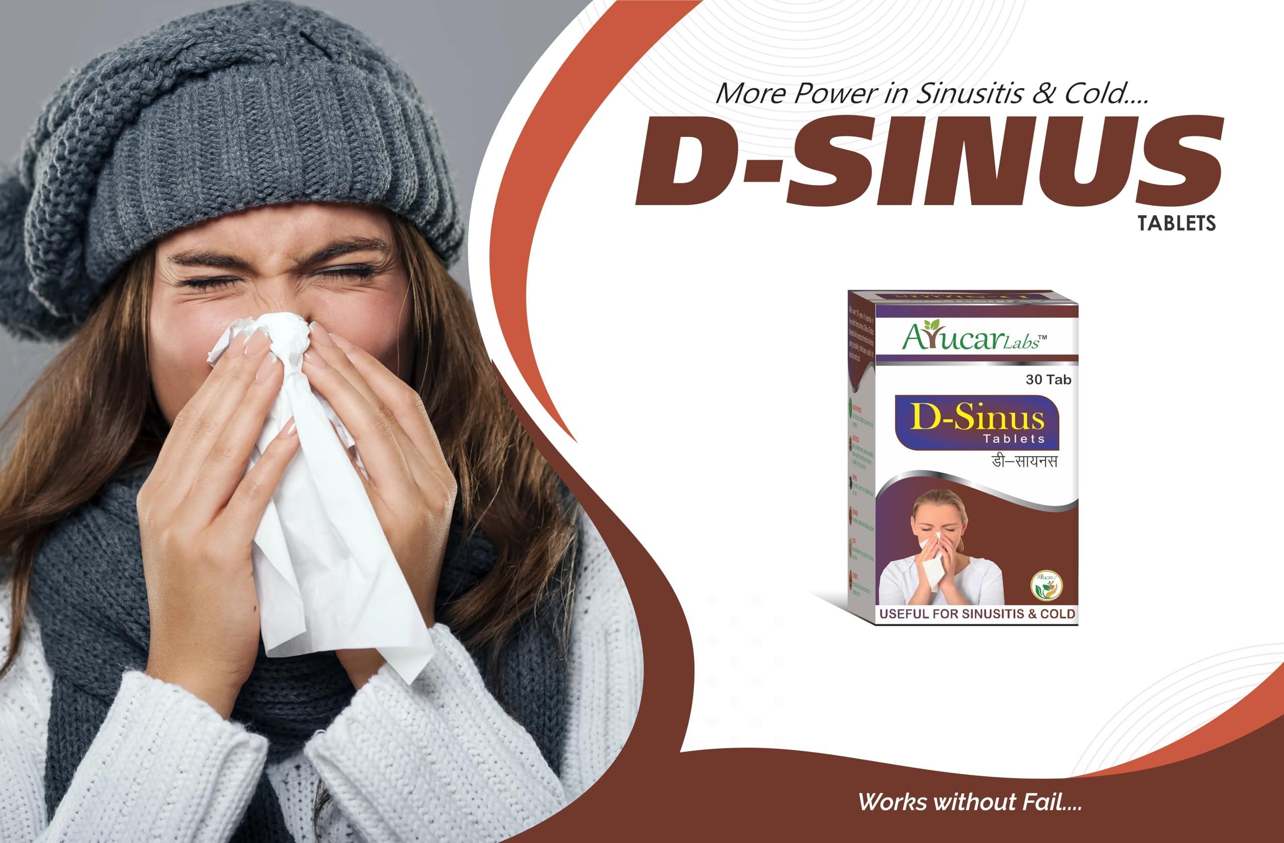 Ayucar Labs D-Sinus Tablets - 30 Tablets, Ayurvedic Medicine for Sinusitis, cold, running nose, chest congestion
