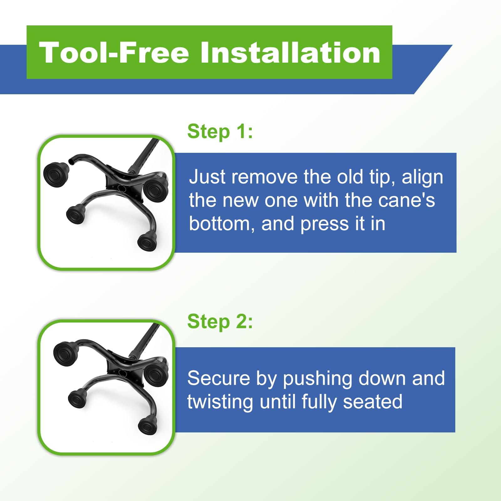 MFE MFE Quad Crutch Tips, 8pcs 13 mm Non-Slip Rubber Walking Cane Tips Replacement Rubber Cane Crutch Feet for 1/2 Inch Diameter Standard Walking and Standing Stick Accessory, Black