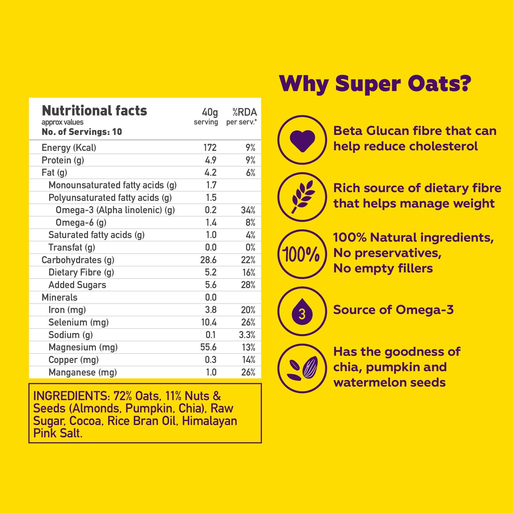 Yogabar Yogabar Multigrain Energy Snack Bars - ( Pack of 10 Bars ) | Dark Chocolate Flavour Premium Super Oats Combo Pack - 780gm