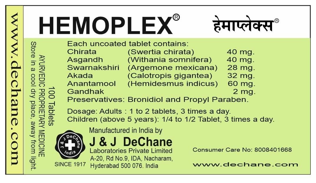J & J DECHANE J & J DeChane - Hemoplex 100 Tablets - Pack of 3
