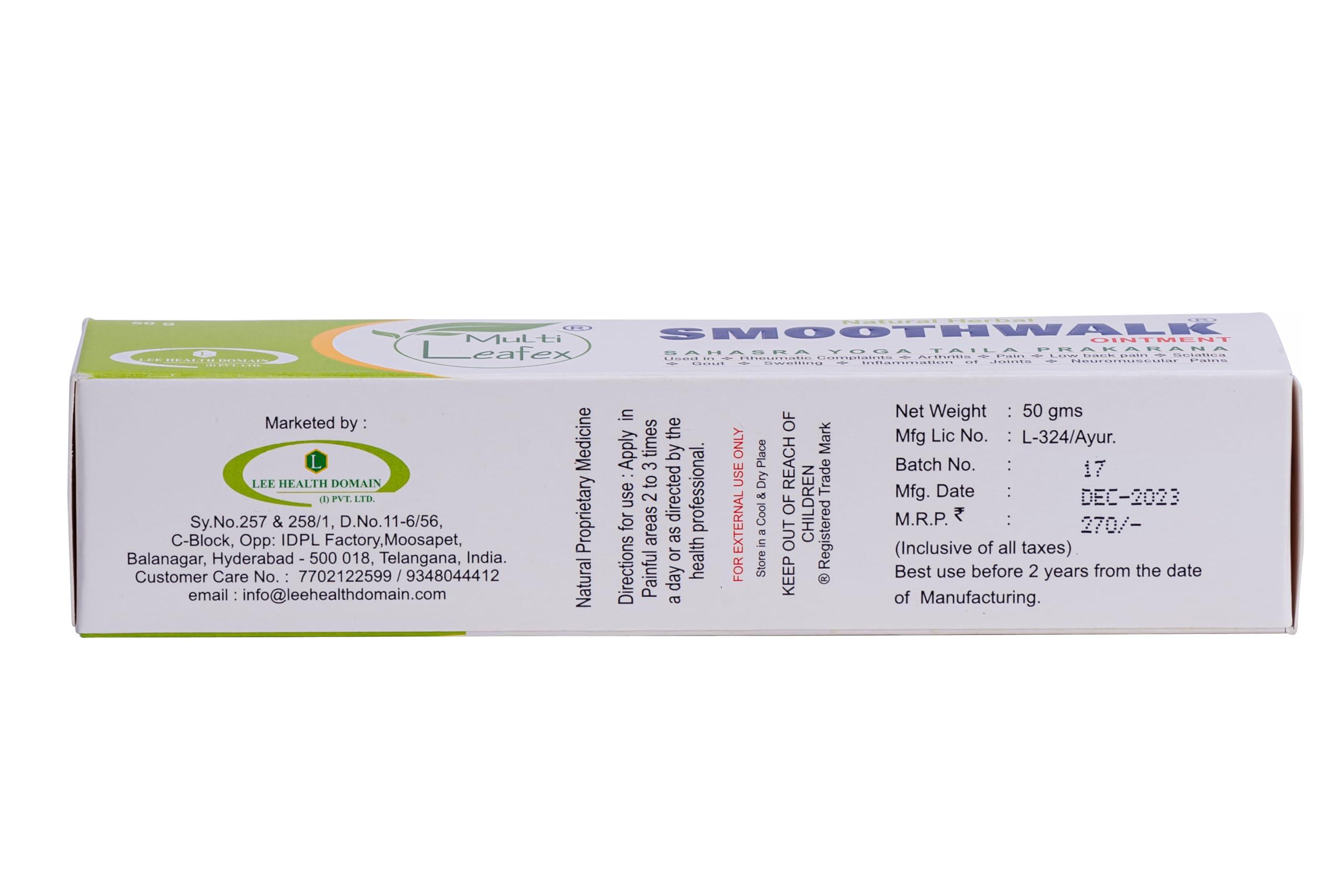 MULTILEAFEX MULTILEAFEX Smoothwalk Ointment 50Gm, Knee Pain, Joint Pain, Suitable For Back Pain & Shoulder,Arthritis Related Pain, Muscle Pain100% Ayurvedic Formula