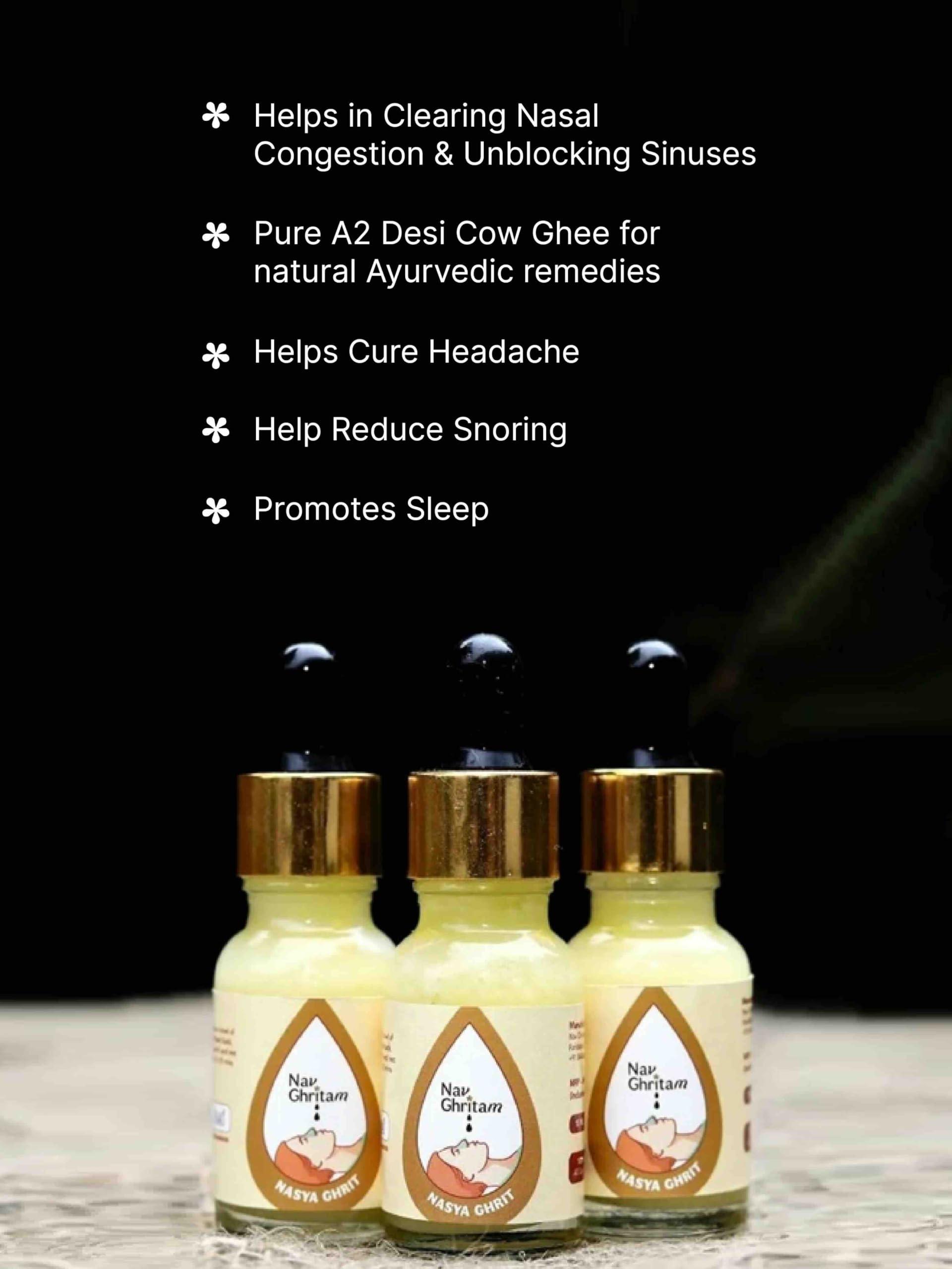Nav Ghritam Nav Ghritam Nasya Ghrit|Nasal Ghee Drops|Natural Relief For Headache,Congestion,Sinuses,Snoring&Restful Sleep|A2 Desi Ghee|15 Ml(2)