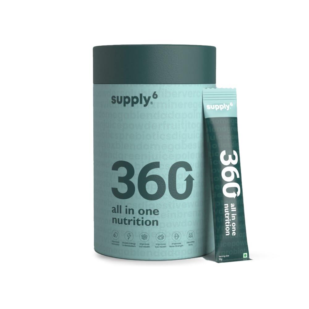 SUPPLY6 Supply6 360 Ultimate Health Powder for Women and Men | Comprehensive Daily Supplement with 63+ Vitamins, Minerals, Probiotics, and Superfoods | Supports Gut Health, Energy, Immunity- 15 Servings
