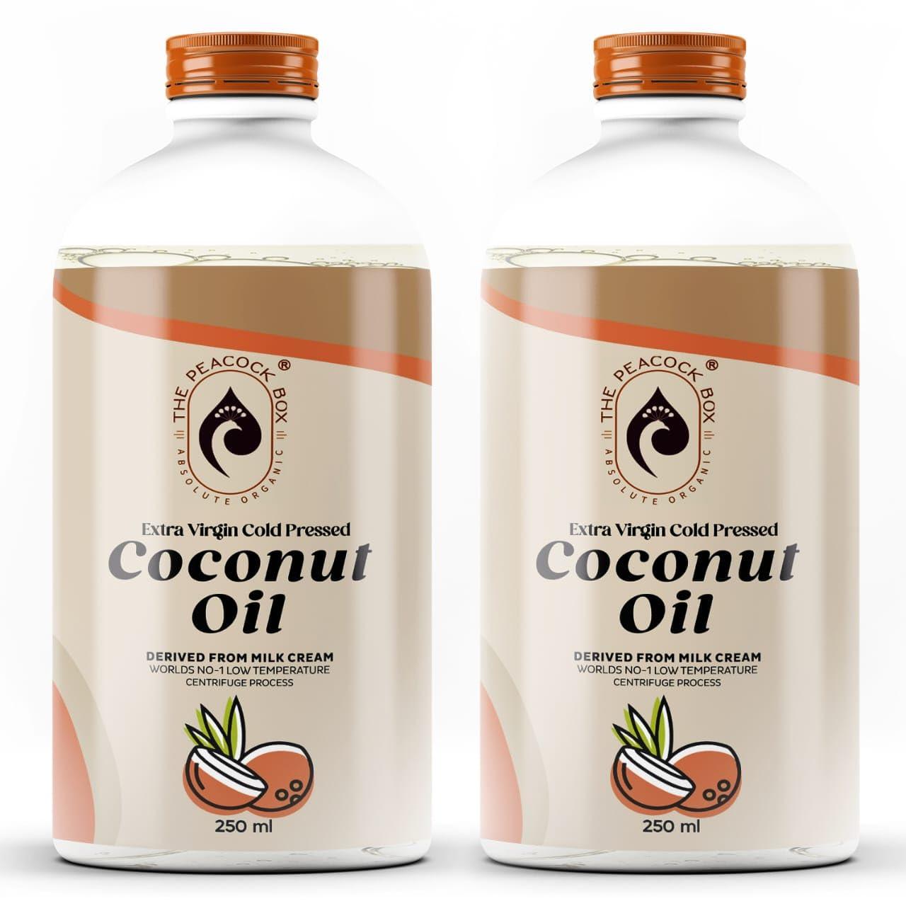 THE PEACOCK BOX ABSOLUTE ORGANIC The Peacock Box Organic Extra Virgin cold pressed Coconut Oil | Derived From Coconut Milk Cream | for Hair, Skin, and Cooking - 500 Ml