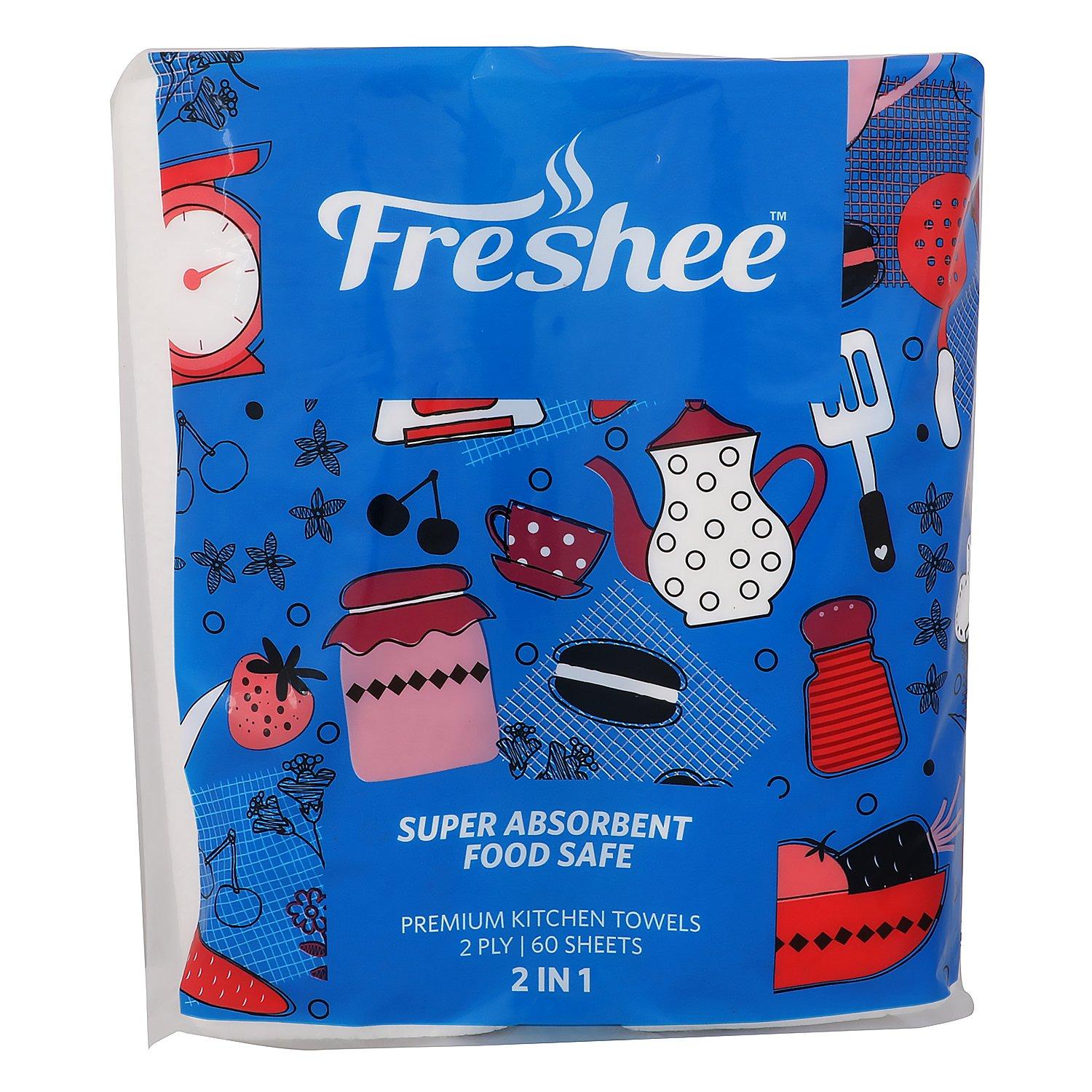 Freshee FRESHEE Premium Kitchen Towel, 2 Rolls in Each Pack, 60 Sheets with 2 ply (Pack of 2)