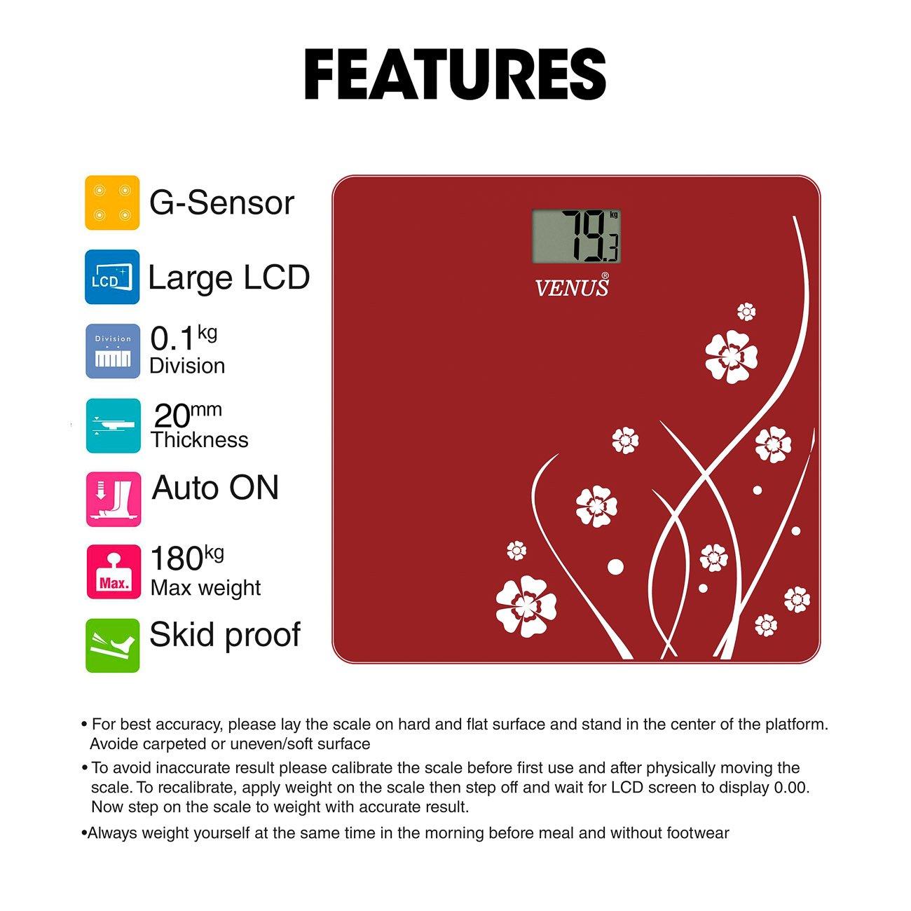 Venus Venus (India) Electronic Digital Personal Bathroom Weight Machine for Body Weight upto 180 kg Weighing Scale with 24 Months Warranty