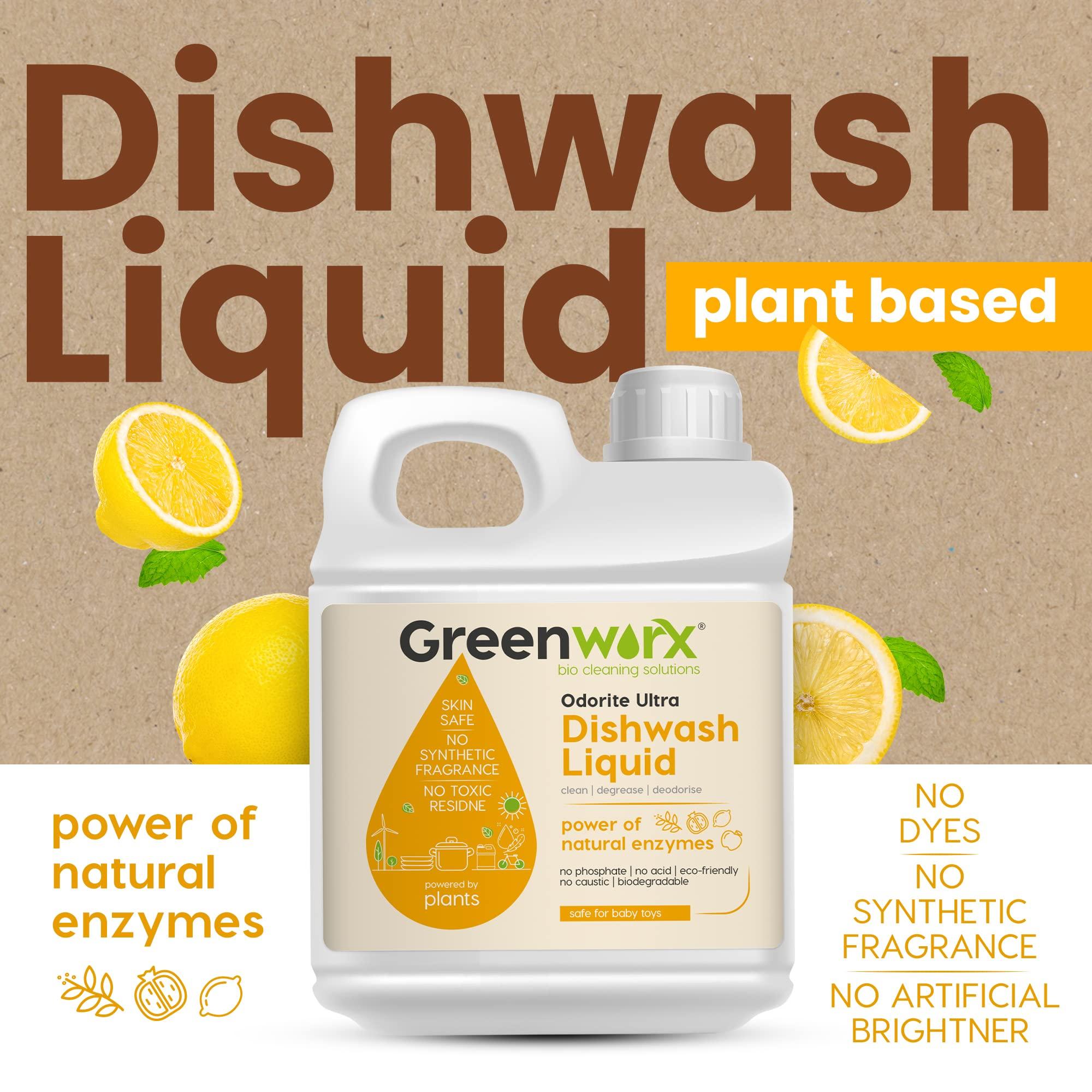 Greenworx - Bio Cleaning Solutions Greenworx - Bio Cleaning Solutions Natural Dishwash Liquid - 5 Ltr | Biodegradable, Non-Toxic, Eco-friendly | Baby & Pet safe