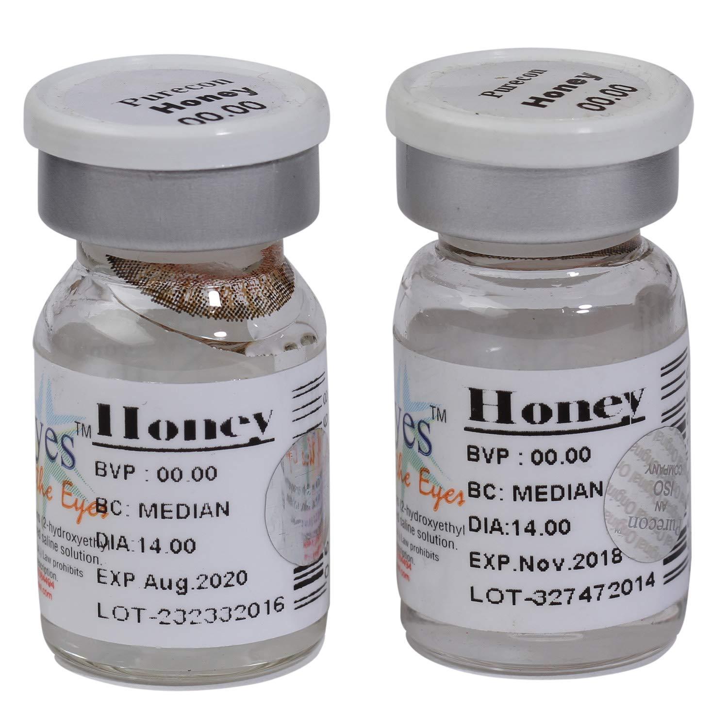 PURECON Purecon Natural Eyes coloured eye lens Soft Cosmetic Lenses for eyes (2 Lenses/Box) (Honey), with Complementary Welcome Kit