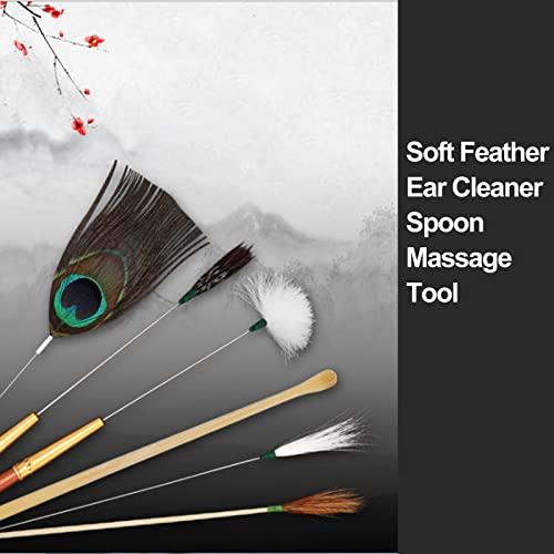 RYAP Ear Massage Set Earwax Cleaner Kits Goose Feather Stainless Steel Earpick Wax r Lnous Ear Pick Curette Goose Feather Ear Pick Ear Cleaner Spoon Spiral Ear Clean Tool