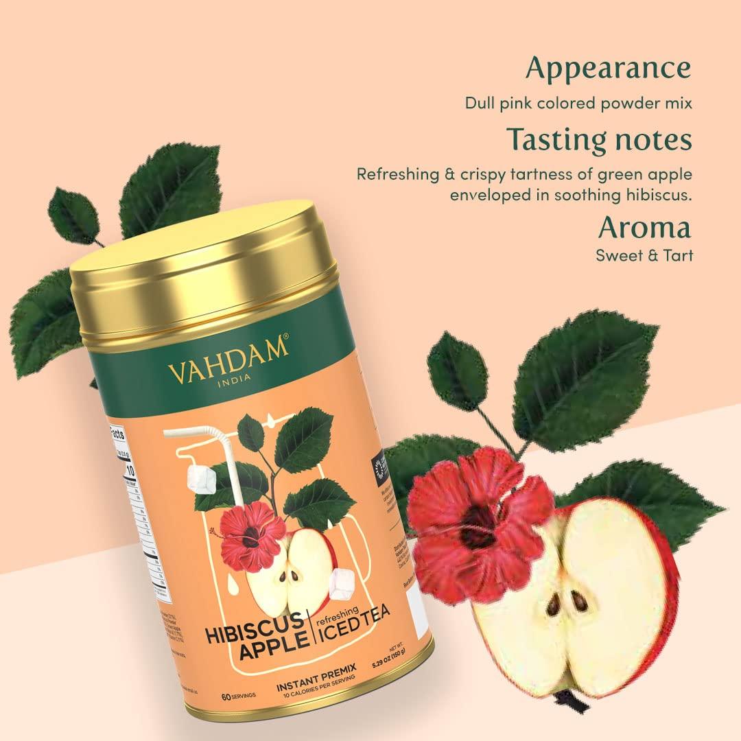 VAHDAM Hibiscus Apple Iced Tea Instant Premix (150g/5.29oz) 60 Servings | Lightly Sweetened Iced Tea | Tarty Hibiscus & Sweet Apple | Best for Mocktails & Cocktails | Packed in Tin Caddy | VAHDAM