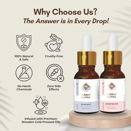 Nabhi Sutra Nabhi Sutra Hair Growth Support Oil - Hair Fall, Dandruff Control Oil + Period/Menstrual pain Relief Oil - | Instant Relief from Menstrual Cramps for women - Belly Button OIl