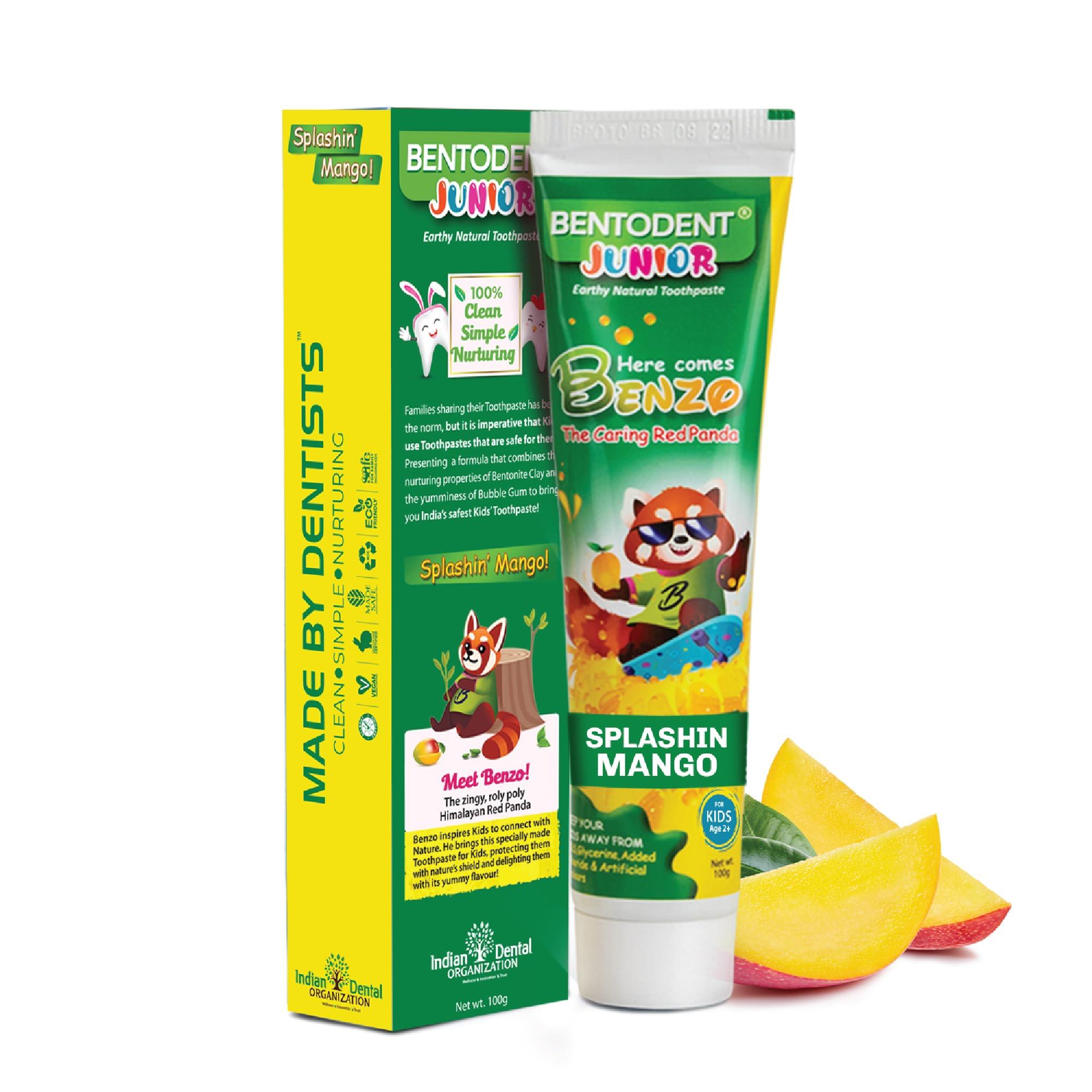BENTODENT TOOTHPASTE BENTODENT TOOTHPASTE 100% Natural Kids Mango Twin Toothpaste, Fluoride Free, Sls Free, Complete Oral Care Protection For Kids, Fresh Breath, Best Toothpaste For Kids 2+ Years 100G Each