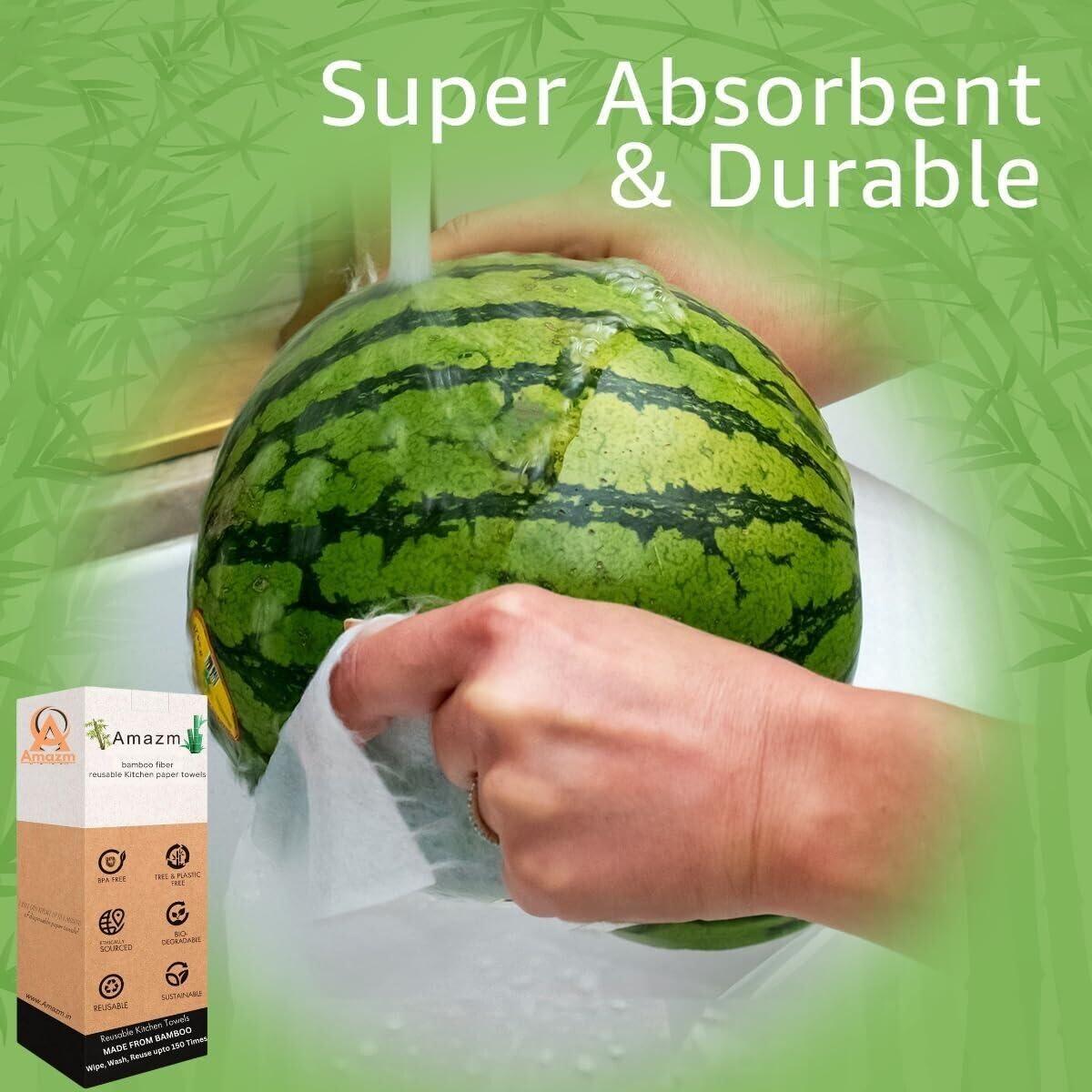 Amazm Amazm (60 SHEETS) Bamboo Reusable Paper Towels - Heavy Duty & Super Absorbent Kitchen Towel | Durable, Ecofriendly Bamboo Kitchen Towel Roll | Machine Washable Paper Towel | 10\"x11\" Sheets