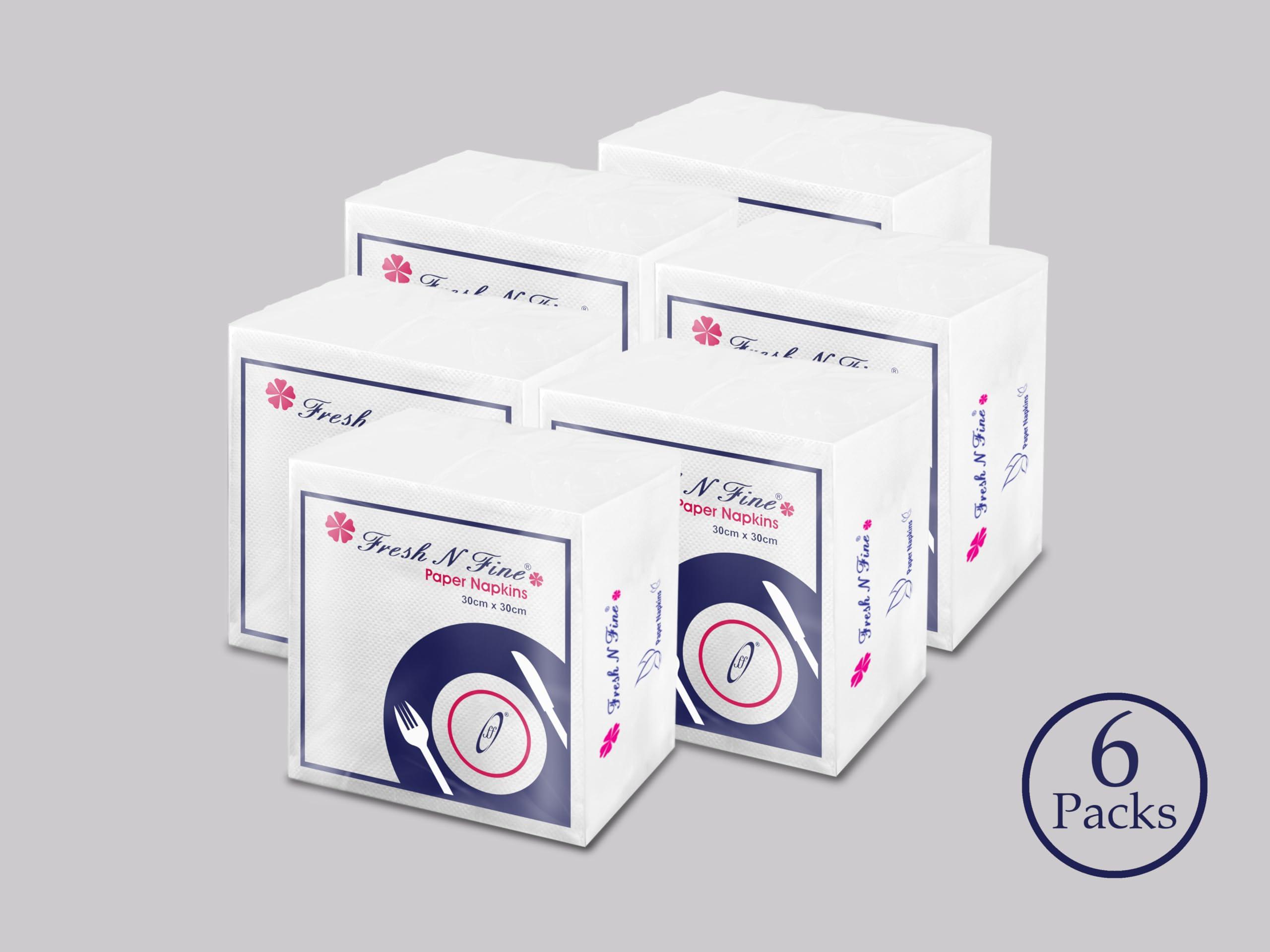 FRESH N FINE Fresh N Fine Paper Napkins Valued Pack -1 Ply, 600 Pulls - Hand Tissue Papers | Tissue Napkin | Napkin Paper 30cm x 30cm, Pack of 6 (100 Pulls Per Pack)