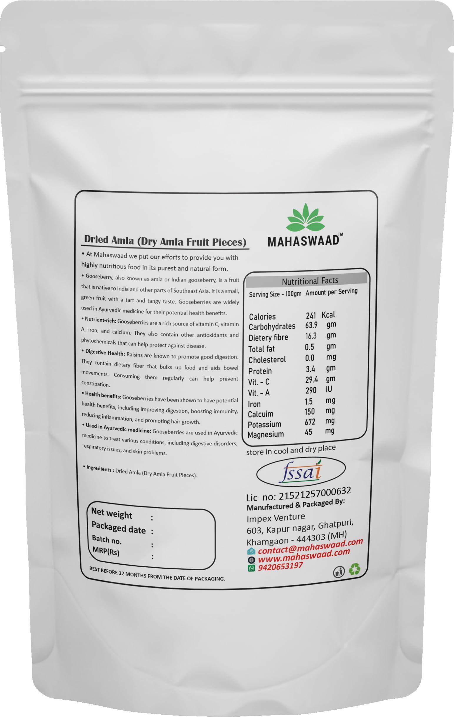 MAHASWAAD Mahaswaad Dried Amla Fruit Pieces | Sukha Awla | Aavla Sabut | Dry Gooseberry fruit | Phyllanthus Emblica - Indian Gooseberry | For Eating. (250 gram)