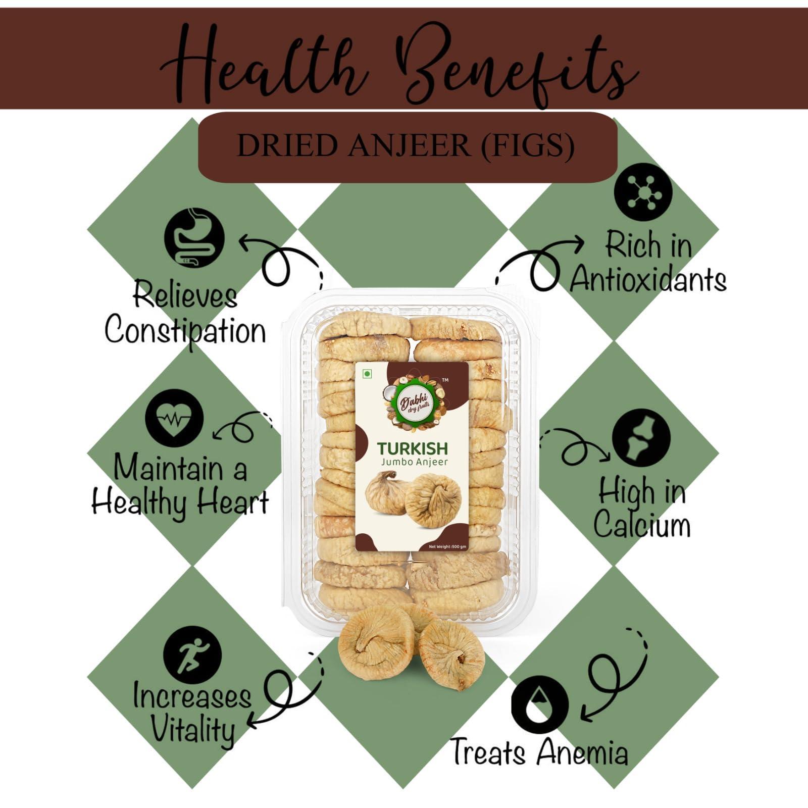 Dabhi dry fruits Dabhi dry fruits Natural Jumbo Turkish Figs - Exotic Dry Fruit for Healthy Snacking, High Nutrients, Anatolia Fresh Figs (500)