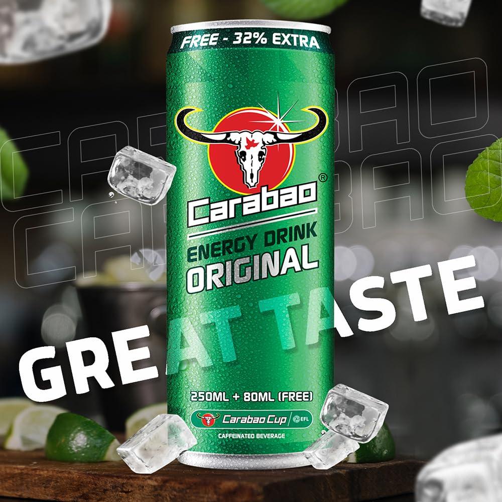 Carabao Carabao Energy Drink, Original (6 x 330ml Cans) - Infused with Caffeine, Vitamin B6 & B12, Carbonated Water, and Energy Boosting Formula (Pack of 6)