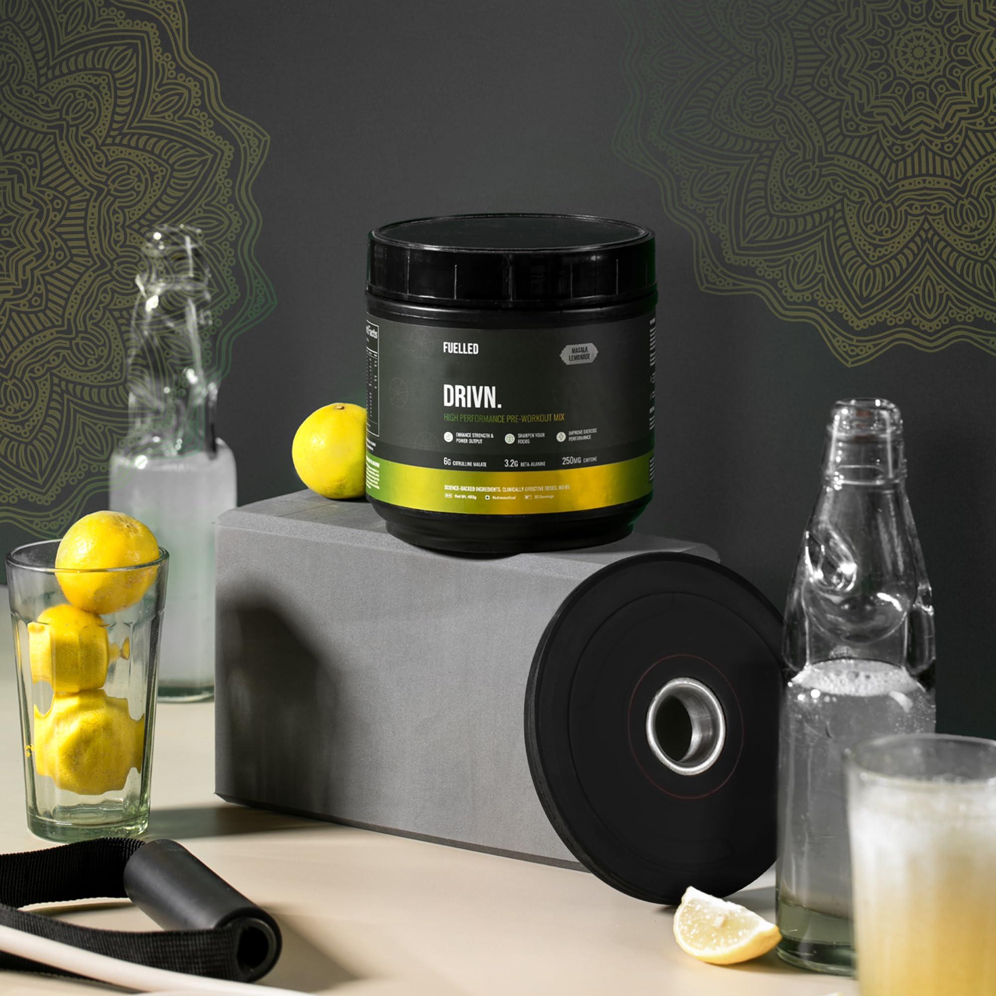 Fuelled Fuelled DRIVN Pre-Workout (483 g, 30 Servings) 3.2 g Beta Alanine 250 mg Caffeine, 6 g Citrulline Malate/Improve Exercise Performance, Focus, Strength and Endurance (Masala Lemonade)