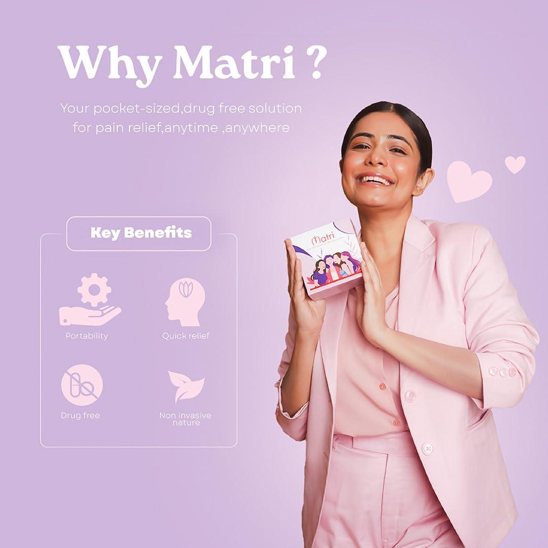 Matri Matri Period Pain Relief Device - Advanced TENS Technology for Instant Menstrual Pain Relief, Wearable & Drug-Free Cramp Relief, Rechargeable & Non-Invasive, Portable Solution for Womens Comfort, 18-Month Warranty, As Seen on Shark Tank