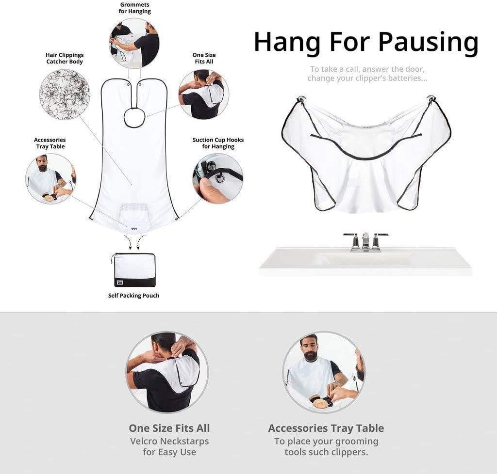 JAMB JAMB Apron Cape Beard Trimming Bib for Men Shaving & Hair Catcher Non-Stick Hair Catcher Grooming Cloth Waterproof with 2 Suction Cups for Mirror