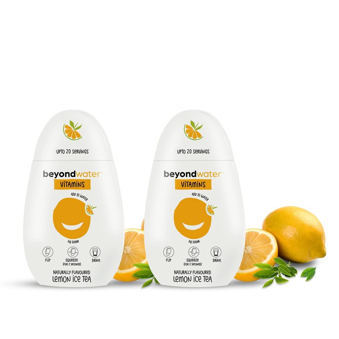BEYOND WATER Beyond Water Lemon Iced Tea Water Flavour Drops - Pack of 2 Sugar Free Energy Drinks | Zero Calorie Instant Drink Mix - Water Enhancer | Lemon Iced Tea Flavoured Vitamin Water | Upto 20 Servings