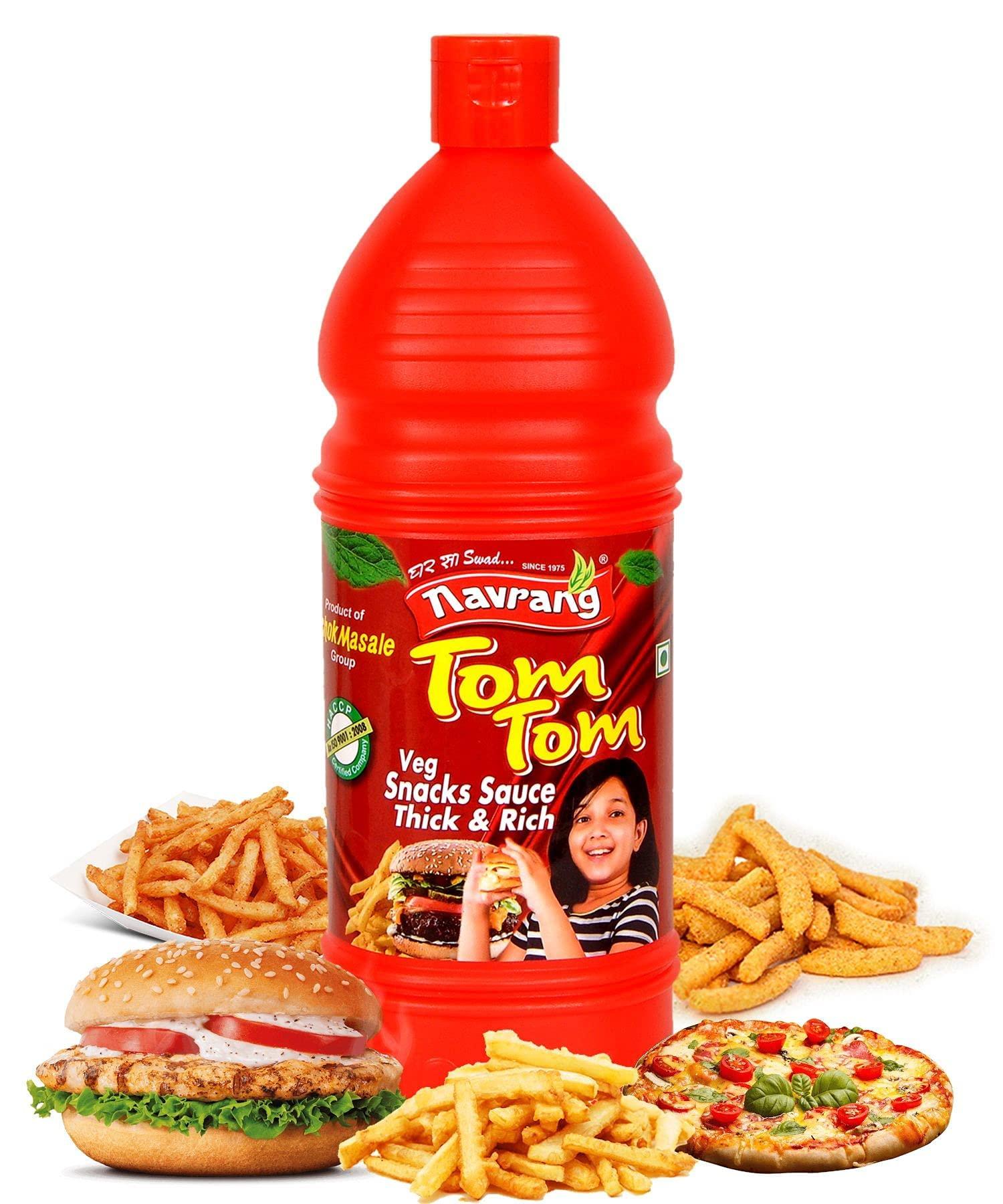 navrang Navrang Tom-Tom Tomato Sauce Spicy Hot Chutney Gourmet Veg Snacks, Gluten Free Fresh Sauce Bottle: 900gm