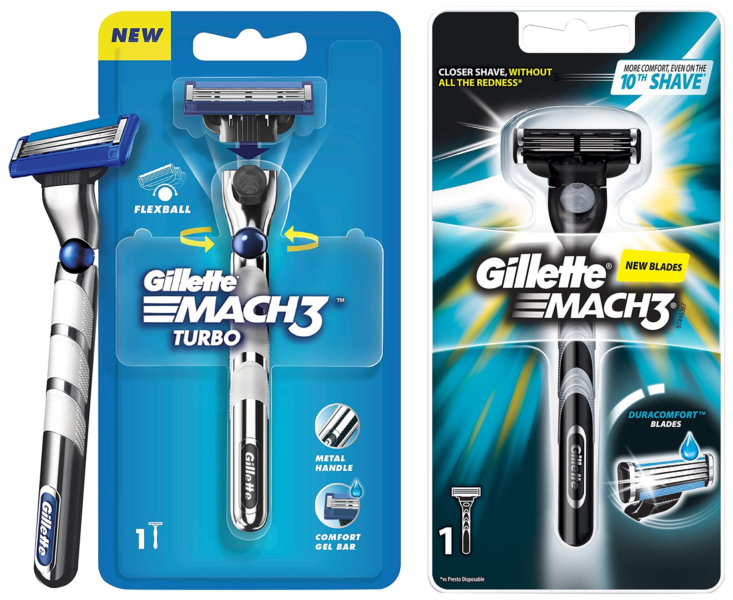 Gillette Gillette Mach3 Turbo Mens Razor with Flexball Technology & Gillette Mach3 New Blade Razor - 1 Count
