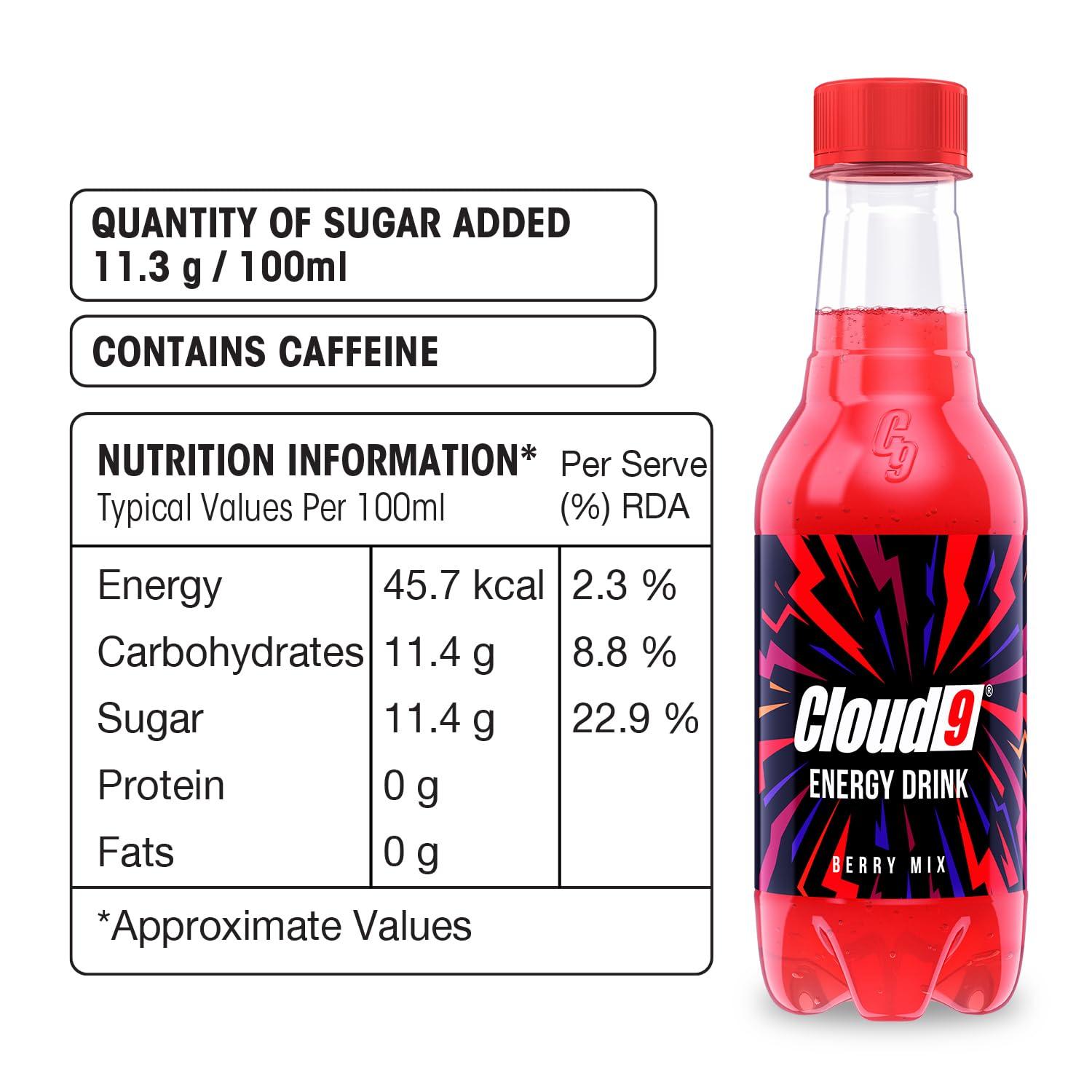 Cloud9 Cloud9 Energy Drink Berry Mix 250ml Bottle - Pack of 30 [Price Including Courier Charges]