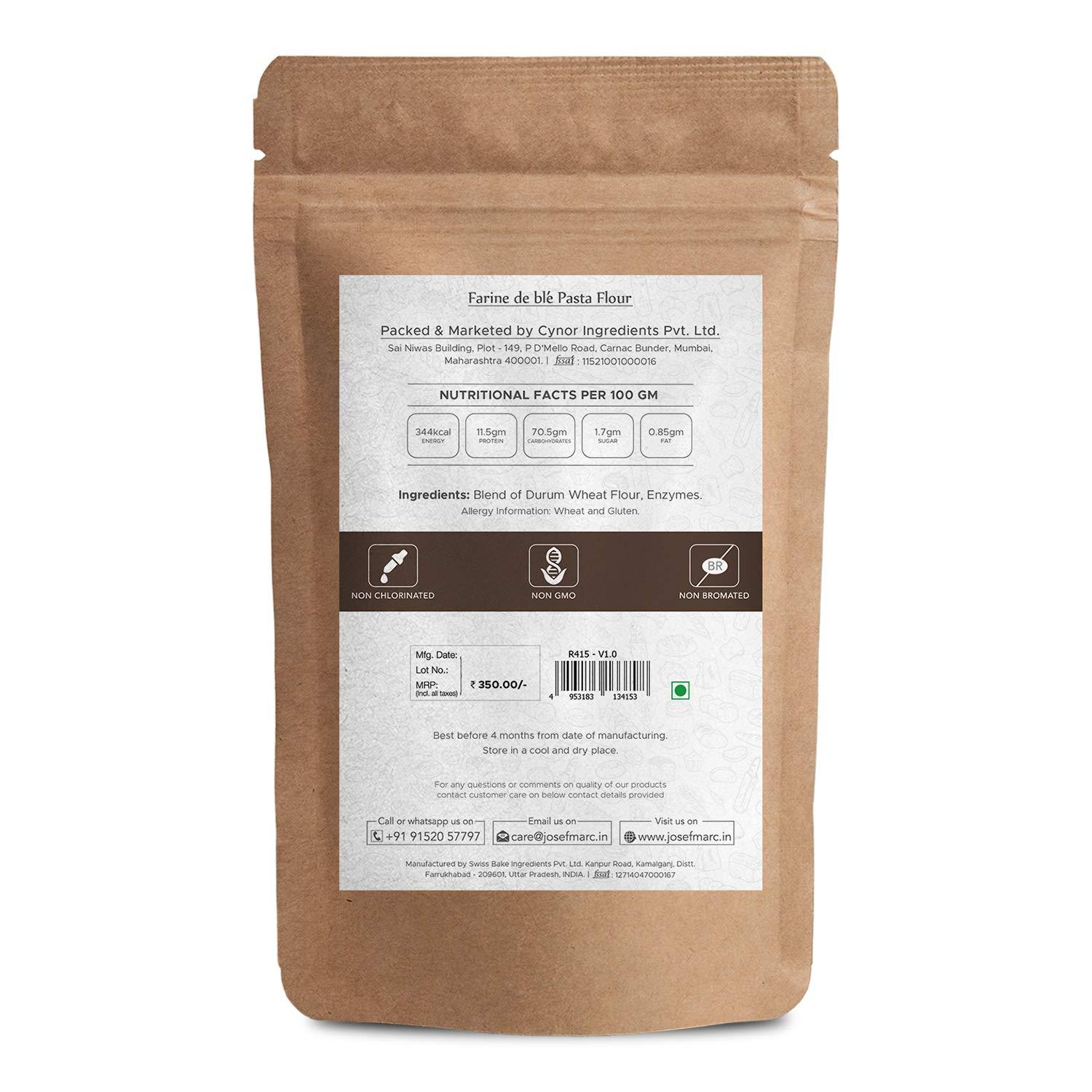 JOSEF MARC Farine De Bl'e Pasta Flour, 1Kg - Italian Pasta Flour, Durum Wheat Flour, Semolina Type Pasta Flour I Unbleached I Non GMO I Non Chlorinated