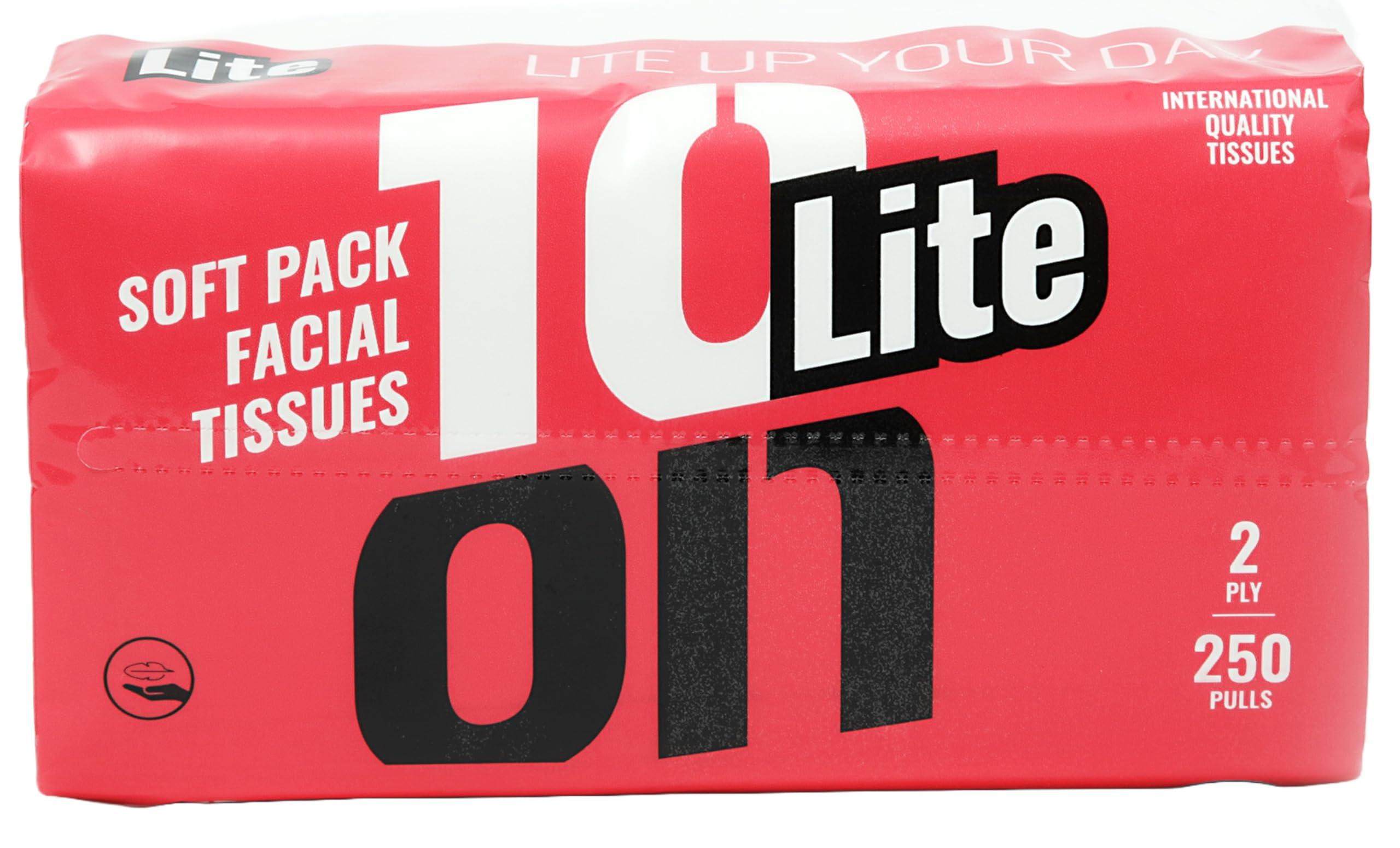 10 on TISSUES 10on Lite. 2 Ply Facial Tissue Paper - Soft Pack- 250 Pulls