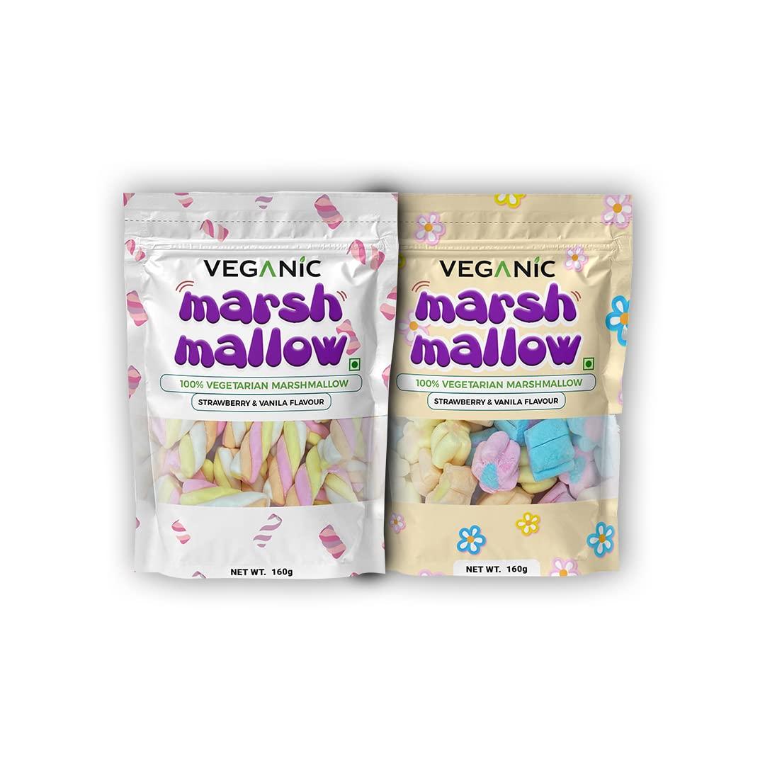 Veganic Veganic Marshmallows Pure Veg Pack Of 2 Twist & Flower Shaped Vegetarian Marshmallow Candy Soft And Tasty Candy Perfect For Kids Adults 160*2 gm