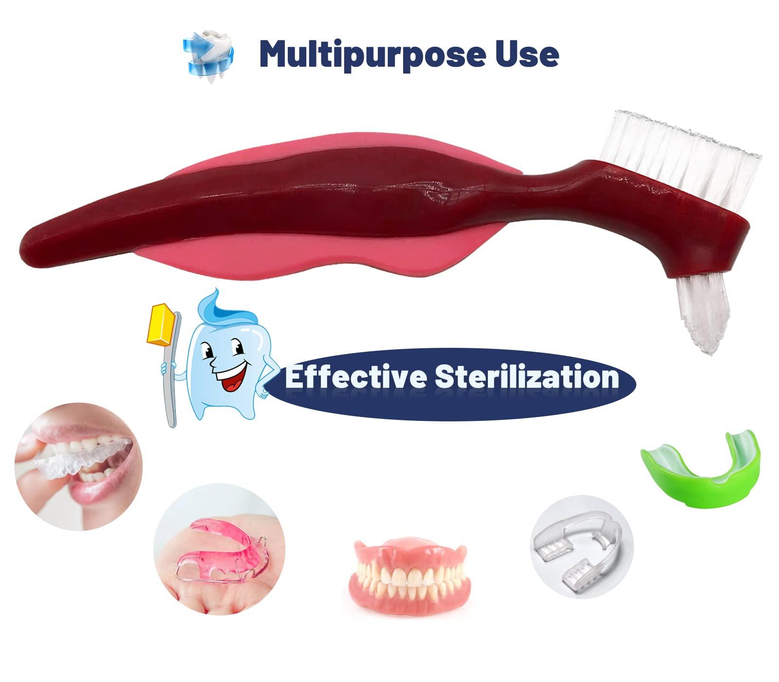 sammiy 3 Pcs Premium Hard Denture Brush Toothbrush, Cleaning Brush, Multi-Layered Bristles & Portable Denture Double Sided Brush, Denture Care