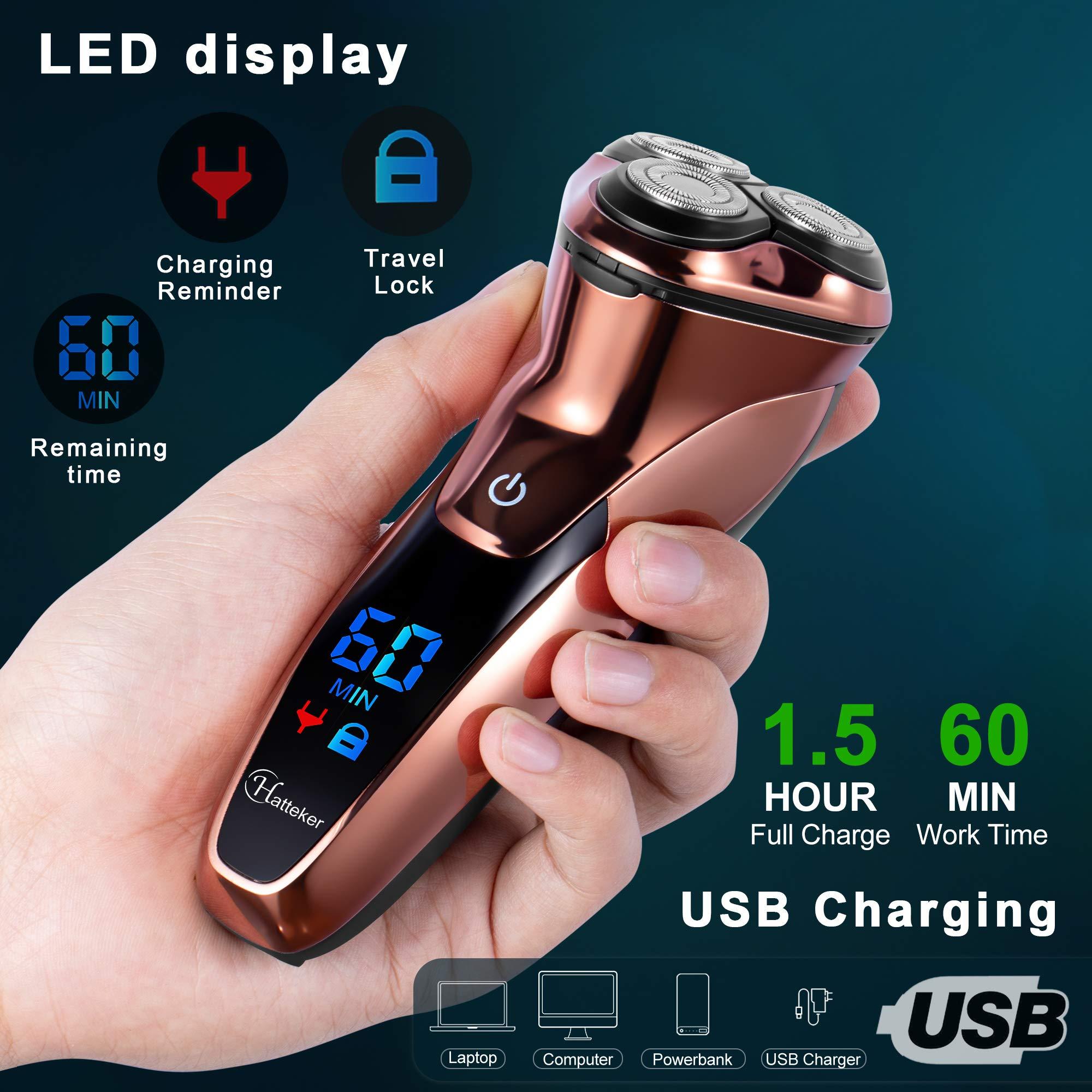 Hatteker Hatteker Electric Shaver Men Razor Rotary Shavers with Pop-up Sideburn Trimmer Waterproof Wet Dry Cordless Rechargeable