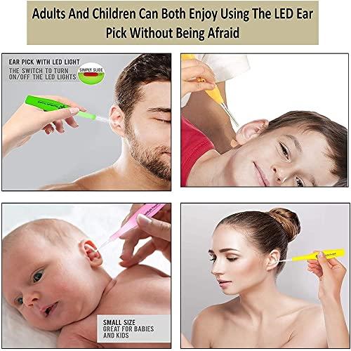 Alokaa Alokaa (PACK OF 5) LED Flashlight Earpick Wax Remover With 2 EarBuds Cleaner Ear Cleaning Led Light Tools For Kids Baby Men And Women Ear Curette Safety with Brush (Multi Color)
