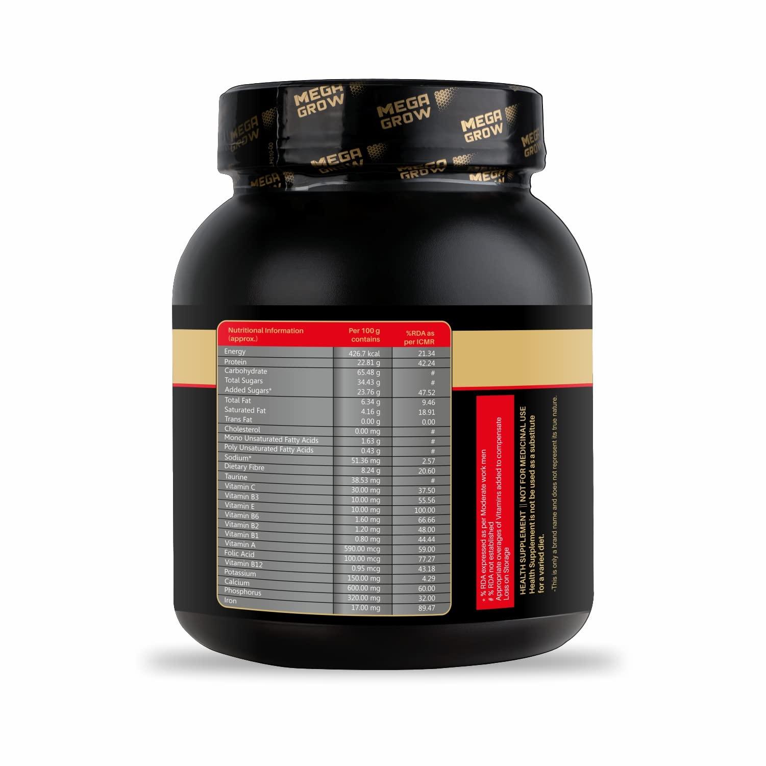 MEGAGROW Megagrow Mass Gainer 1kg Banana Flavor High Calorie Whey Protein Powder for Muscle Growth & Muscle Buidling Pre/Post Workout Supplement for Men & Women - Total 10 Servings