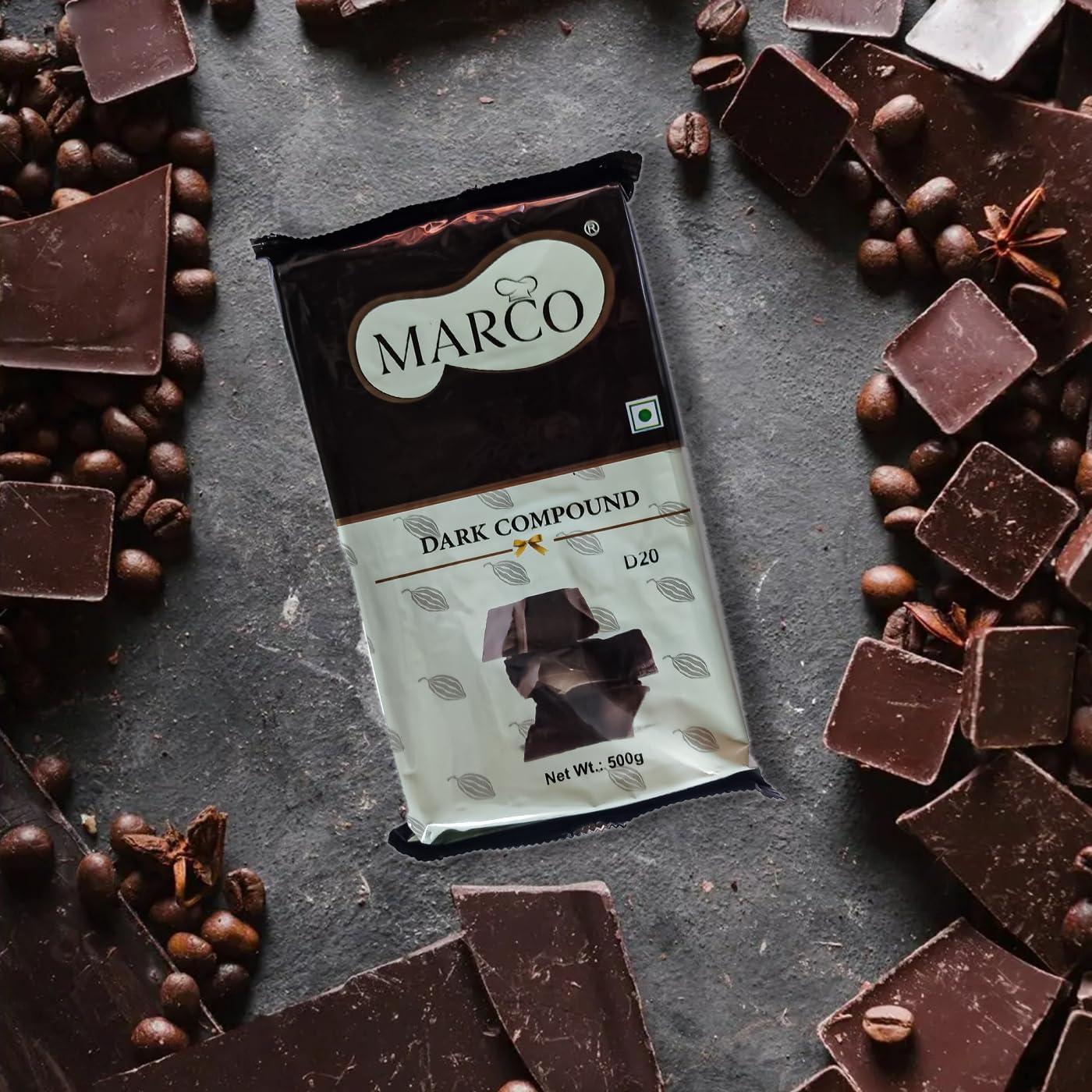 Konfiz MARCO Dark Chocolate Compound Slab Perfect for making Cookies, Cakes, Icecream, Chocolates & many more (Pack of 1, 500 gm)
