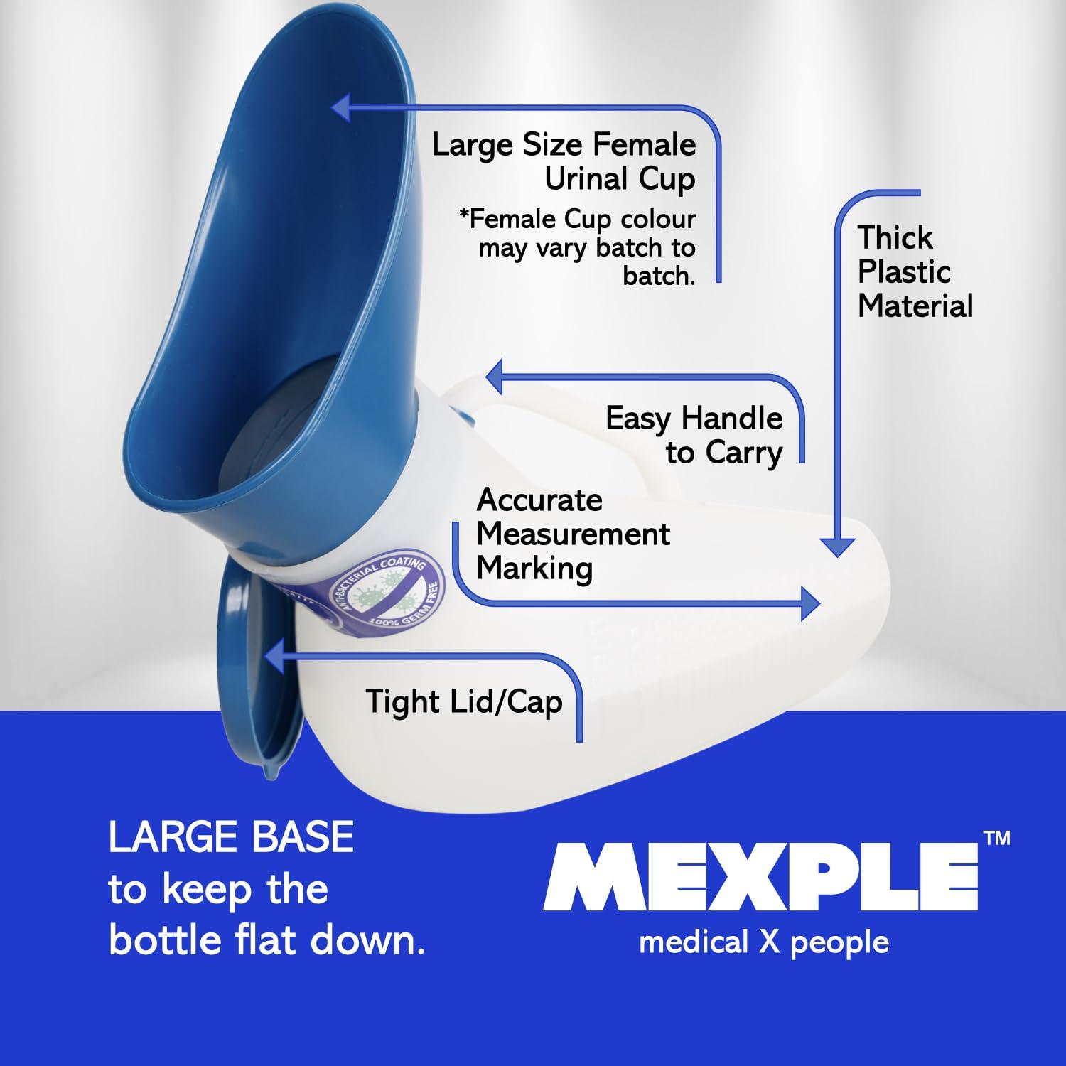 Mexple Mexple Peepod M/F Urinal Pot, Urinal For Women & Men, Pee Funnel, Unisex Bed Pan, Portable & Safe Medical Grade Urine Pot With Female Cup 1000Ml, Urine Bottle For Patients, White