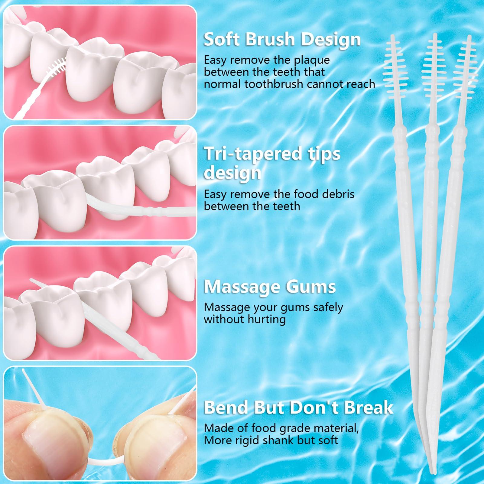 DanTicy DanTicy Adult Manual Brushpicks Interdental Toothpicks,Soft Bristle Dental Floss Picks Toothpicks,Helps Removes Plaque And Debris Between Your Teeth 300Pcs (Pack Of 1),White