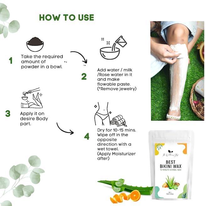 The Wellness Shop The Wellness Shop - Turmeric Facial Wax + Rose Facial Hair Removal + Bikini Wax - 5 Minute Painless Herbal Wax Powder All Type Skin For Women & Men, Pack of 1