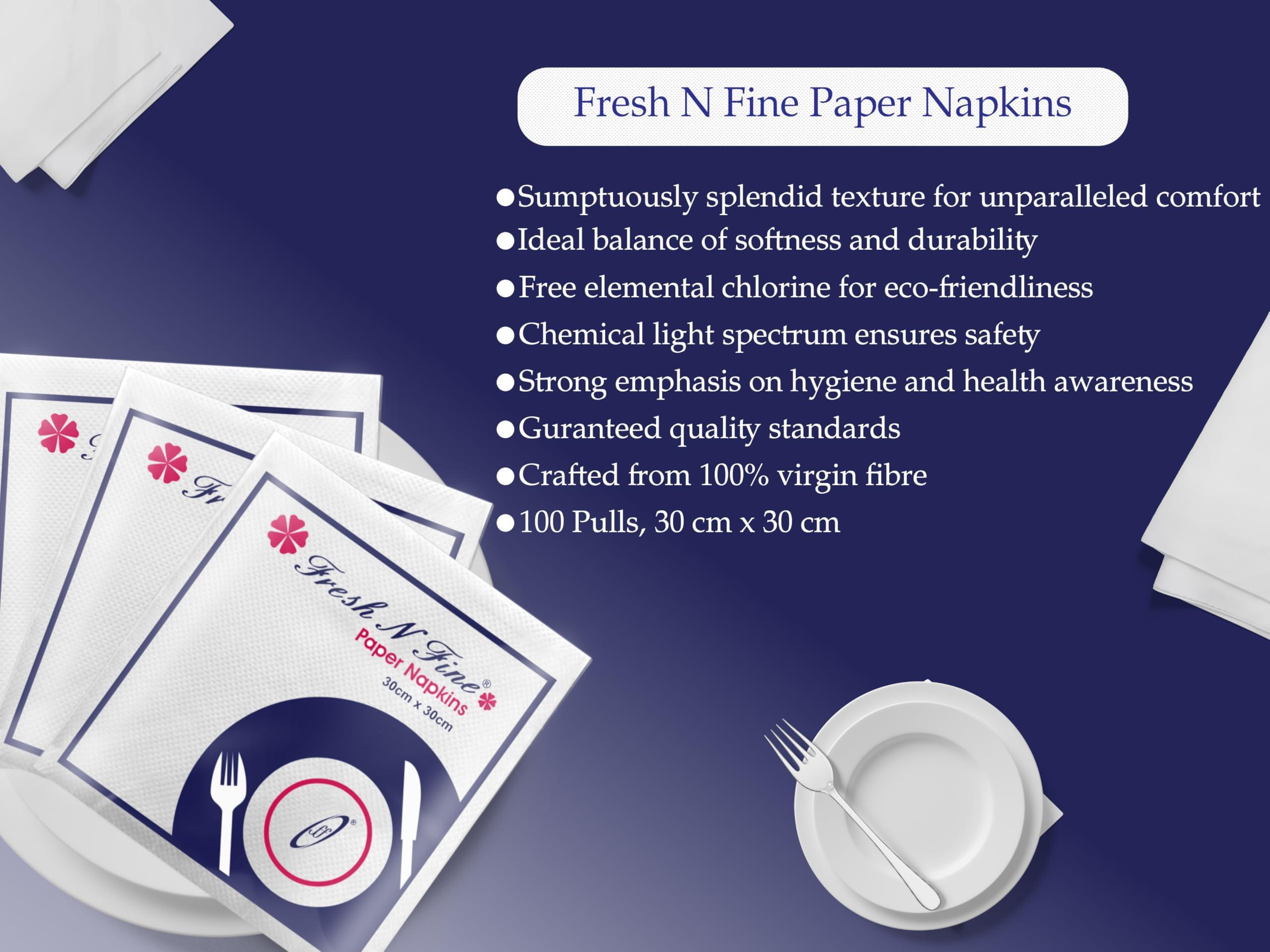 FRESH N FINE Fresh N Fine Paper Napkins Valued Pack -1 Ply, 600 Pulls - Hand Tissue Papers | Tissue Napkin | Napkin Paper 30cm x 30cm, Pack of 6 (100 Pulls Per Pack)