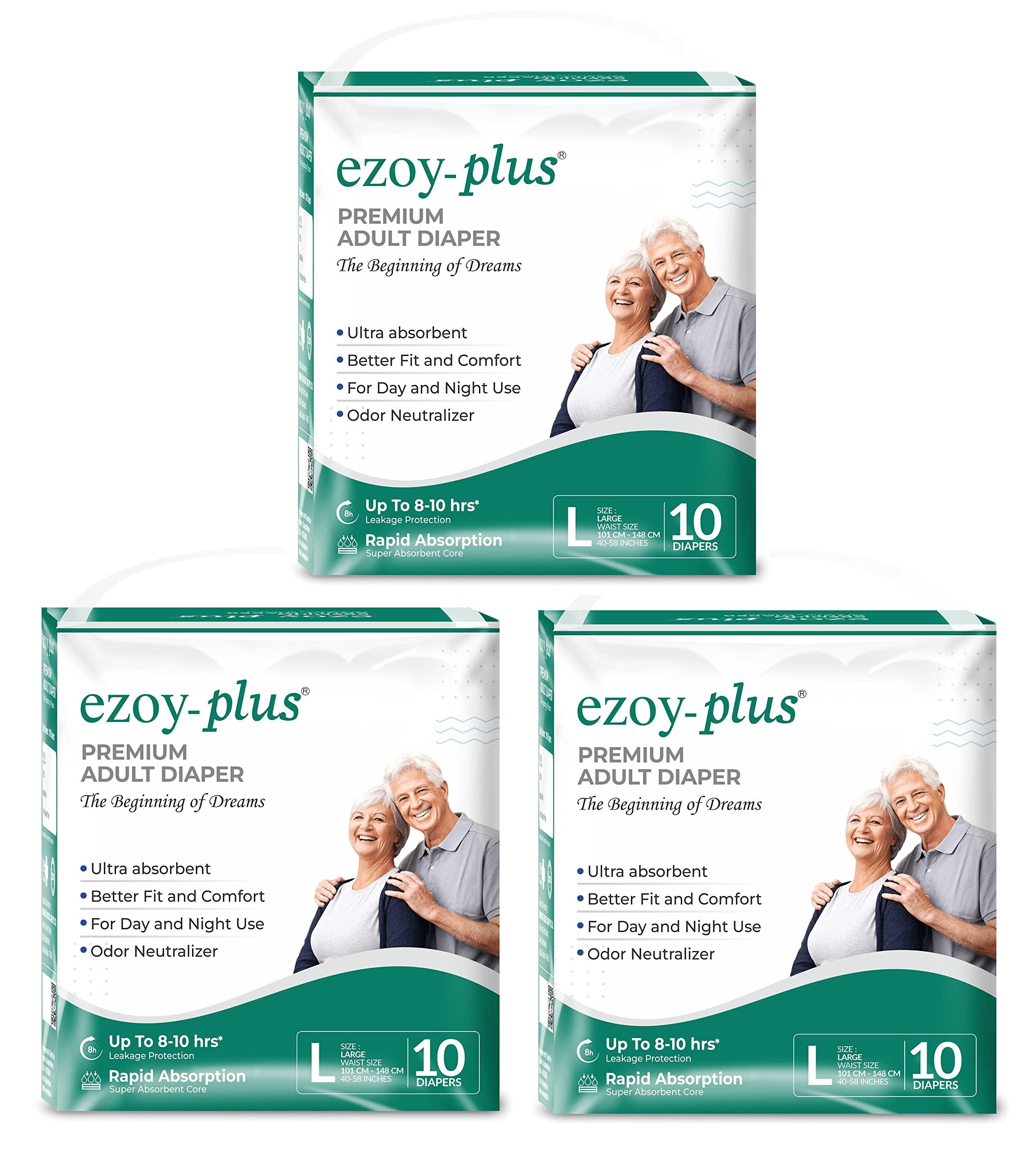 Ezoy-plus Ezoyplus Adult Diaper Large, Waist Size (44\"- 61\")- Pack of 3, 30pcs Pack Adult Diapers - L (30 Pieces)