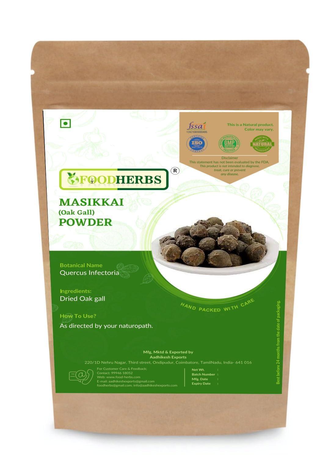 FOODHERBS Foodherbs Majuphal Powder | 100g | Quercus Infectoria | Masikkai | Oak Gall | 100% Herbal | Helps in Preventing Gum Bleeding & Bad Breath | For Oral Hygiene