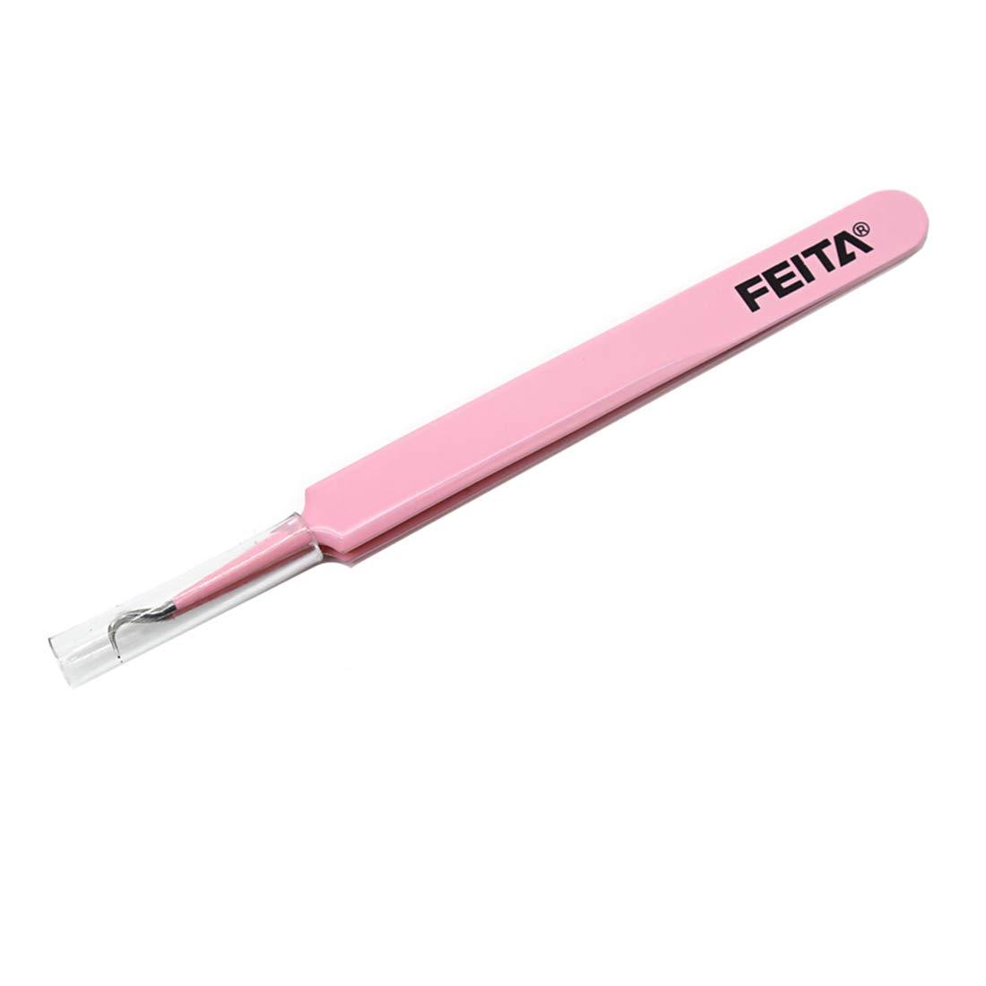 FEITA Blackhead Acne Extraction Tweezers - FEITA Pro & Surgical-Grade Stainless Steel Bend Curved Comedone Extractor Tweezer Tool for Remove Whitehead and Clogged Pores, Pimple - Pink