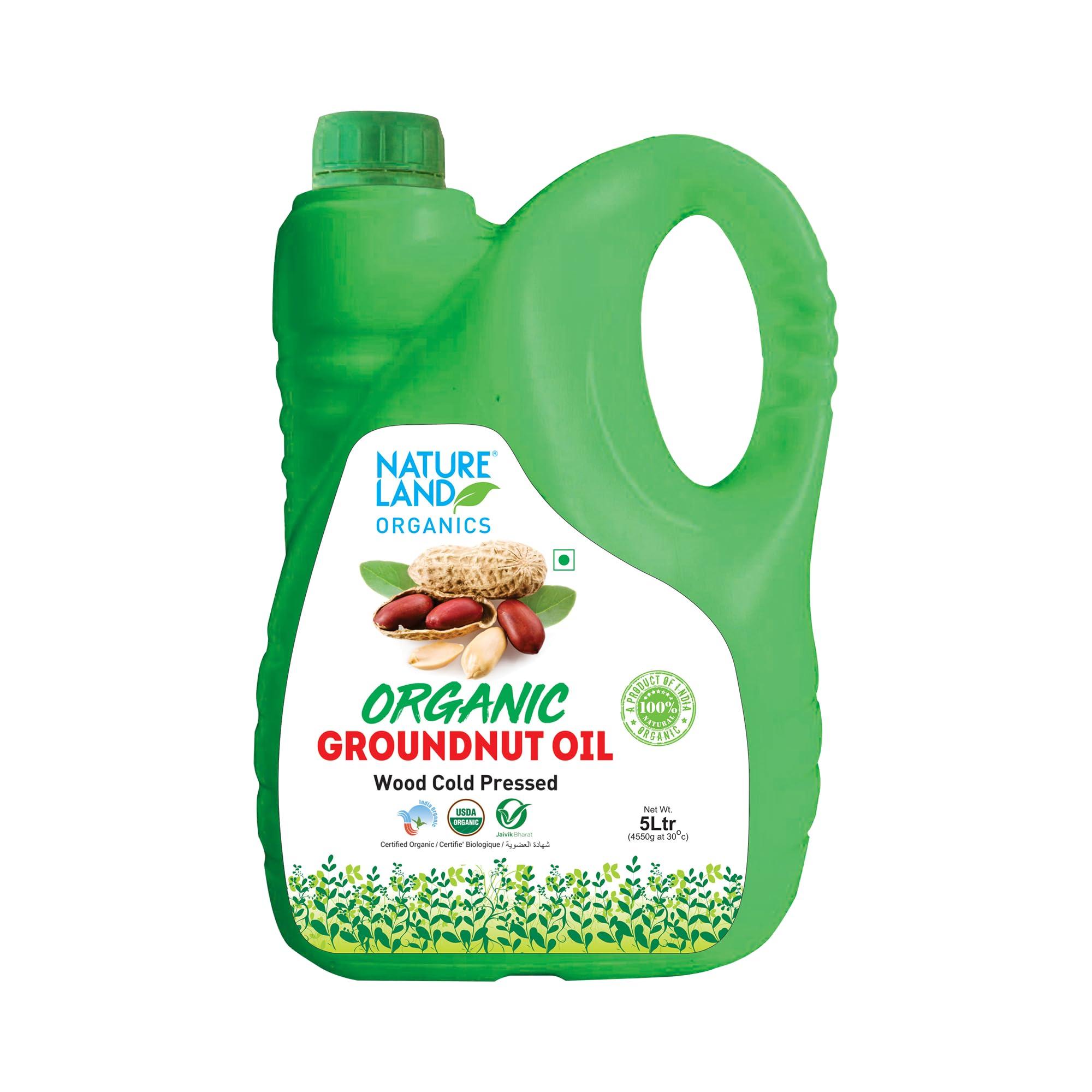 NATURELAND ORGANICS Natureland Organics Groundnut/Peanut Oil 5 Ltr. - Cold Pressed Organic Healthy Oils