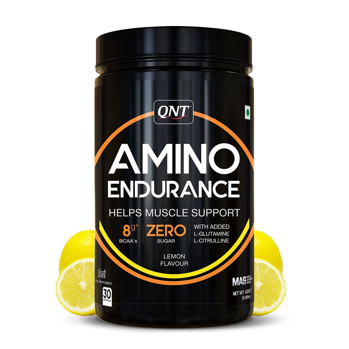 QNT QNT Amino Endurance (BCAA)| 400g | Lemon flavor | 30 Servings (7g BCAA, 3.5g L-Leucine, Vitamin B6) Supports Muscle Building & Recovery