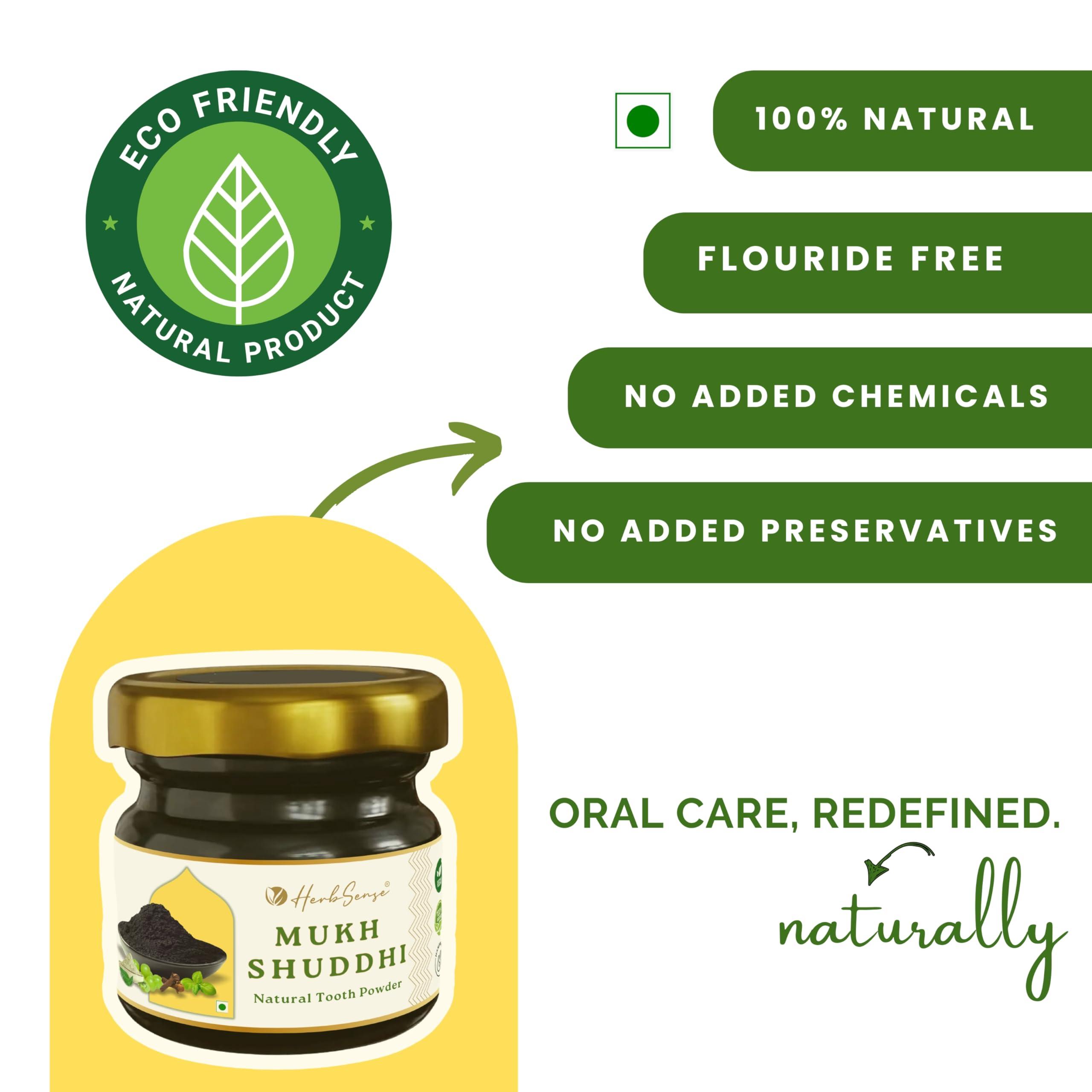 Herbsense Herbsense Plant Based Herbal Tooth Powder , For Healthy Gums & Complete Oral Care, May Help in Teeth Whitening, Enriched With Activated Charcoal & Herbs, Zero Added Preservatives & Chemicals, Zero Waste & Sustainable Products | 20gmx3 Pack of 3