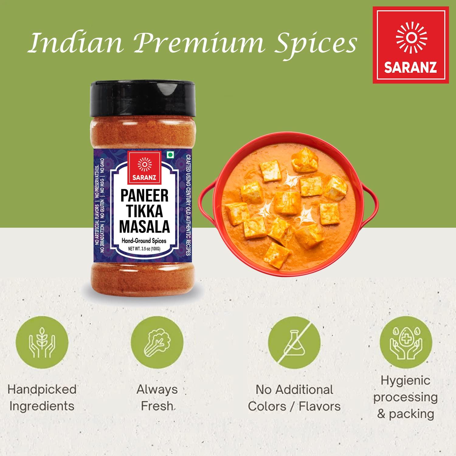 SARANZ SARANZ Paneer Tikka Masala Perfect for Cooking, Ready to Use, No added colours, Spice Powders and Masalas, Premium Artisanal Spices with Rich & Strong Flavour-100 Grams Bottle
