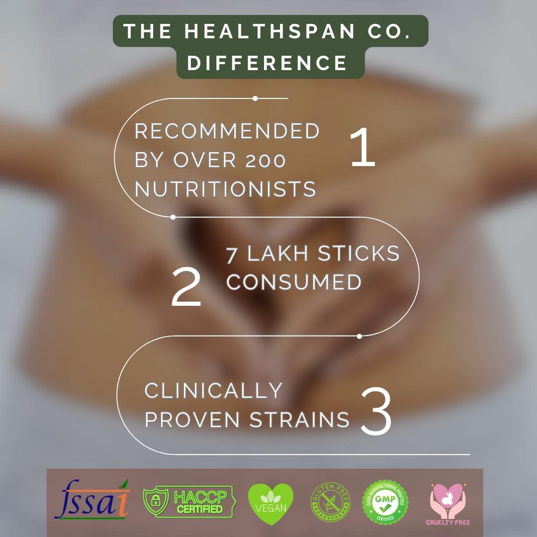 The Healthspan Co. The Healthspan Co. Relief From Digestive Issues,Gas,Bloating,Acidity & Constipation|3 Bn Cfu Of Clinically Proven Probiotic|Digestive Enzymes & Magnesium|15 Days Pack,Sachet,1 Count,15 Servings